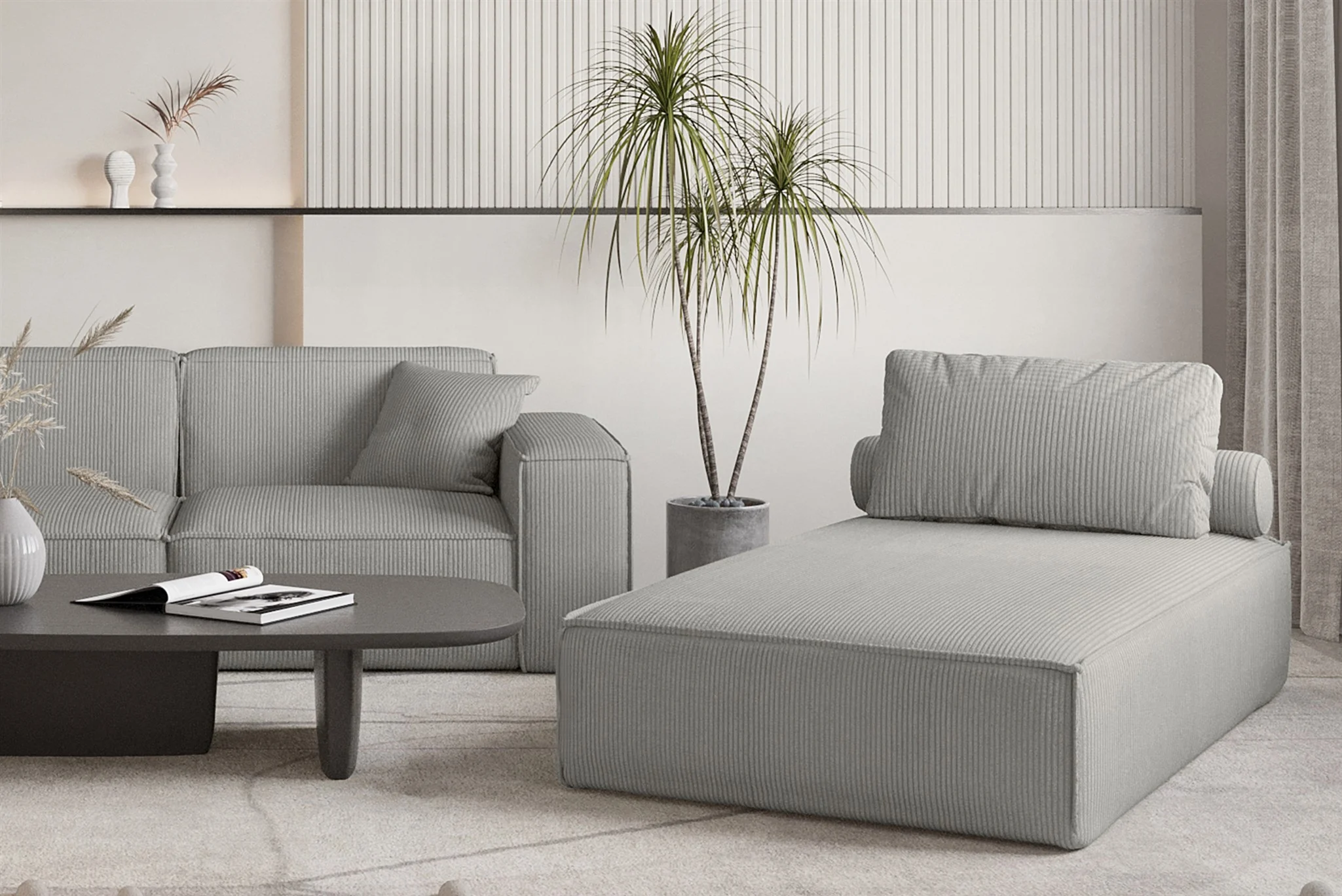 Chaiselongue Sezlong Liege CELES PREMIUM in Stoff Scala Grau - Fun Möbel