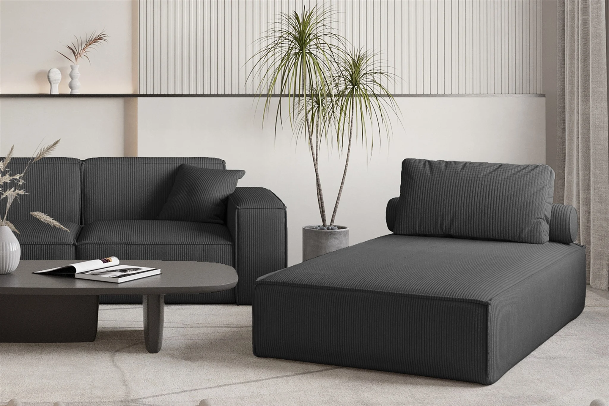 Chaiselongue Sezlong Liege CELES PREMIUM in Stoff Scala Schwarz - Fun Möbel