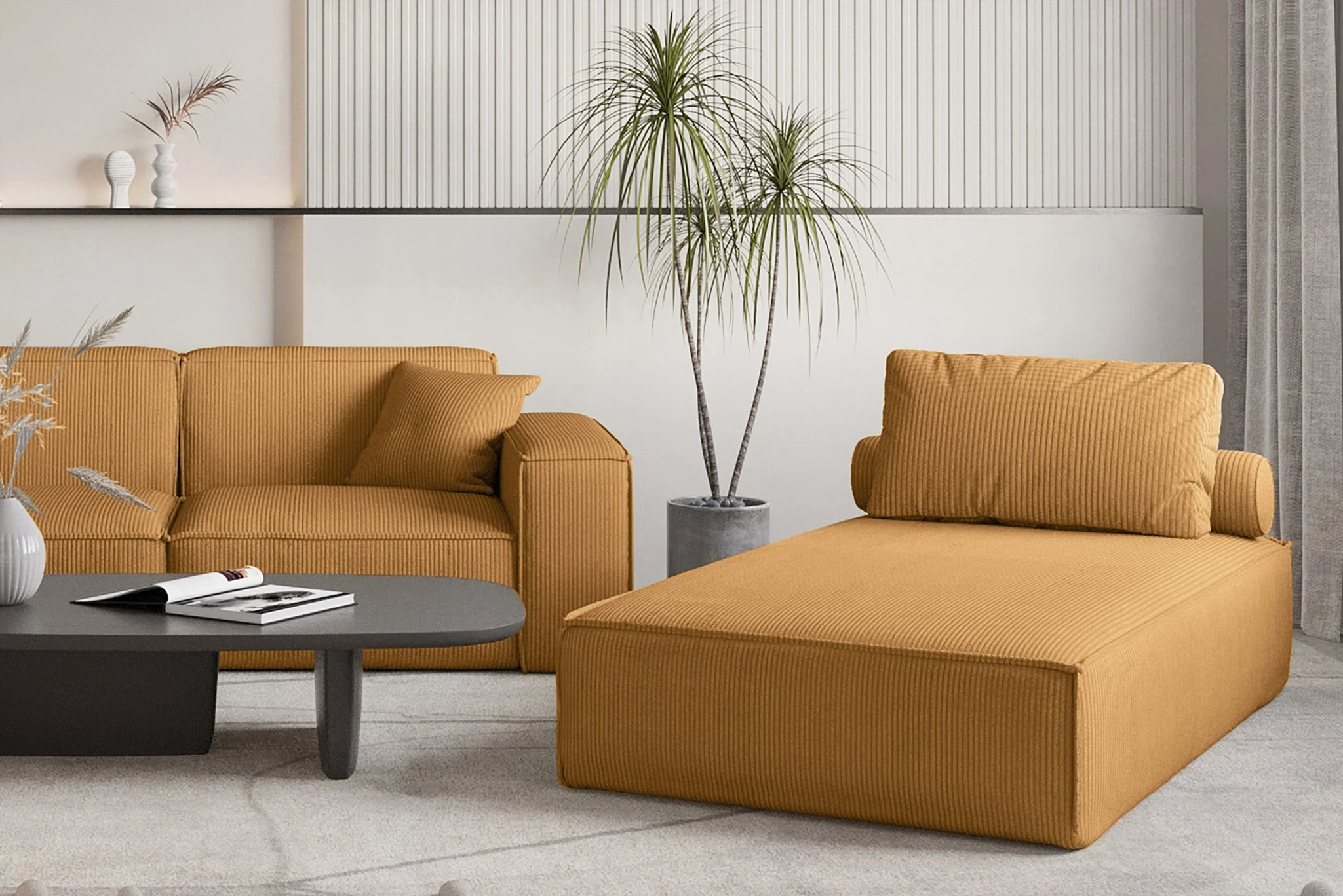 Chaiselongue Sezlong Liege CELES PREMIUM in Stoff Scala Senfgelb - Fun Möbel