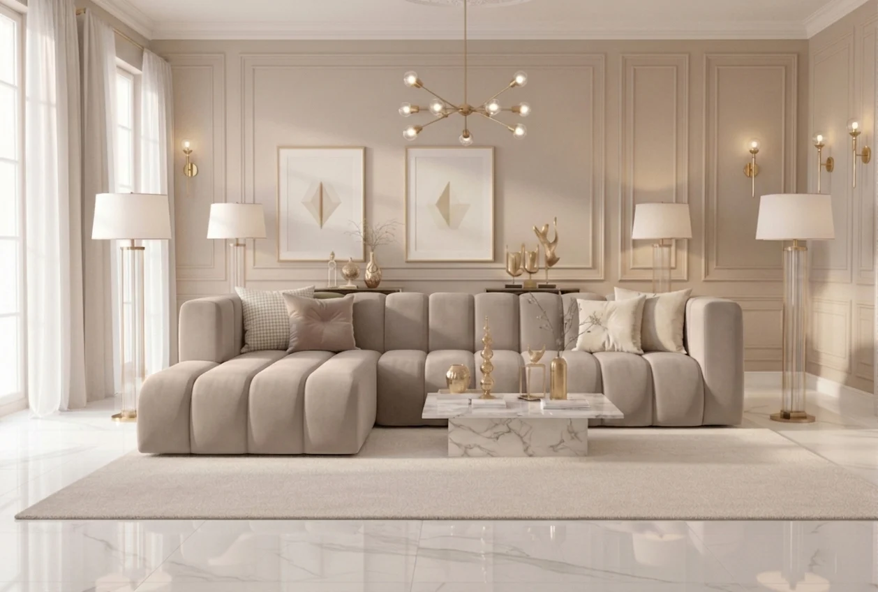 Samt-Ecksofa Grand L 318 cm moderne modulare Designer-Sofa fürs Wohnzimmer