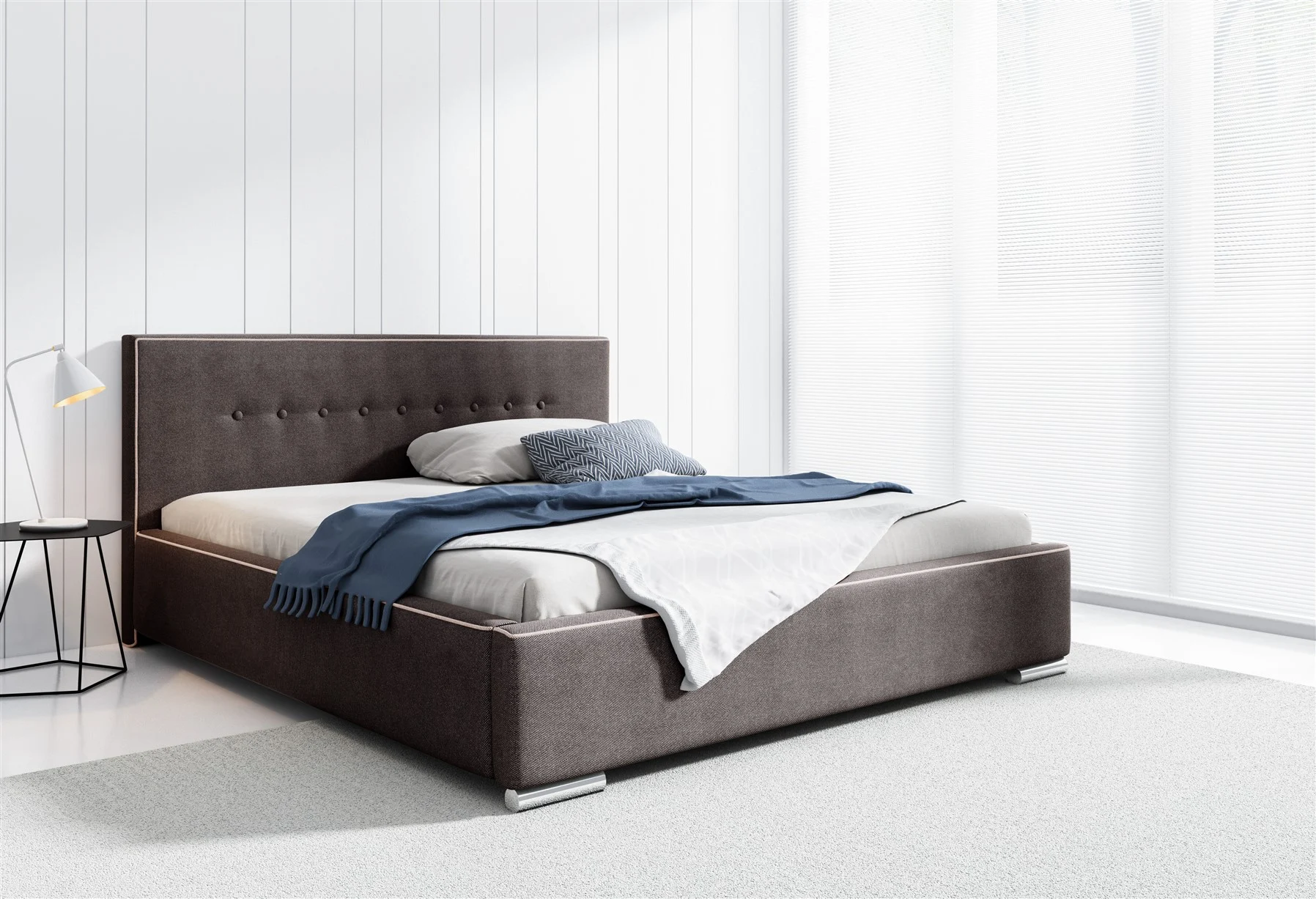 Polsterbett Doppelbett DEVIN Komplettset Polye... Graubraun 180x200cm - Fun Möbel