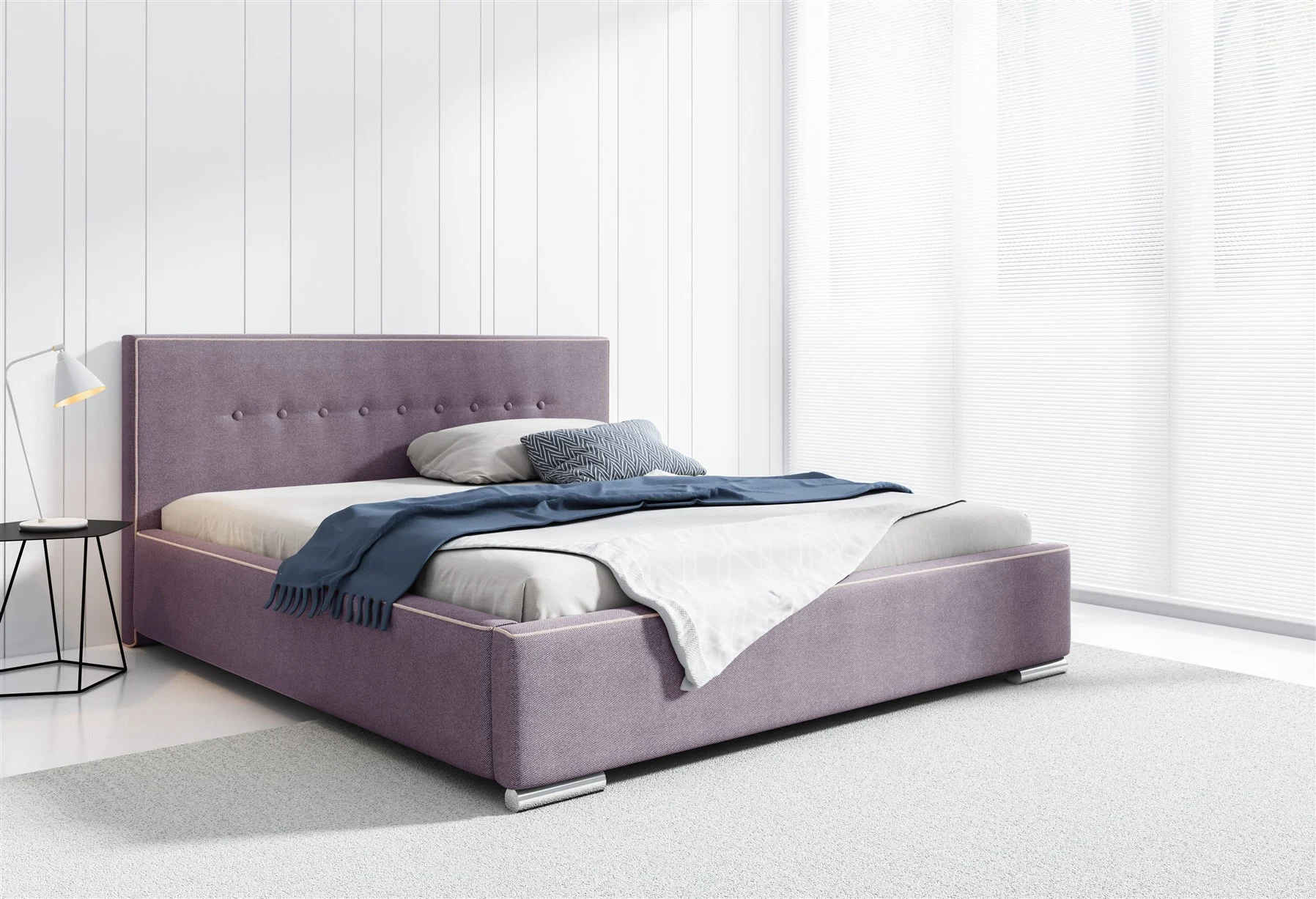 Polsterbett Doppelbett DEVIN Komplettset Polye... Flieder 140x200cm - Fun Möbel