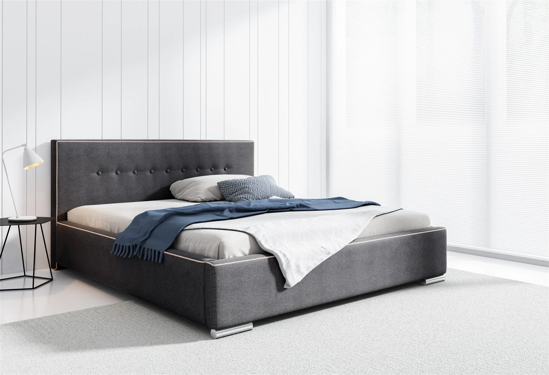Polsterbett Doppelbett DEVIN Komplettset Polye... Grau 140x200cm - Fun Möbel