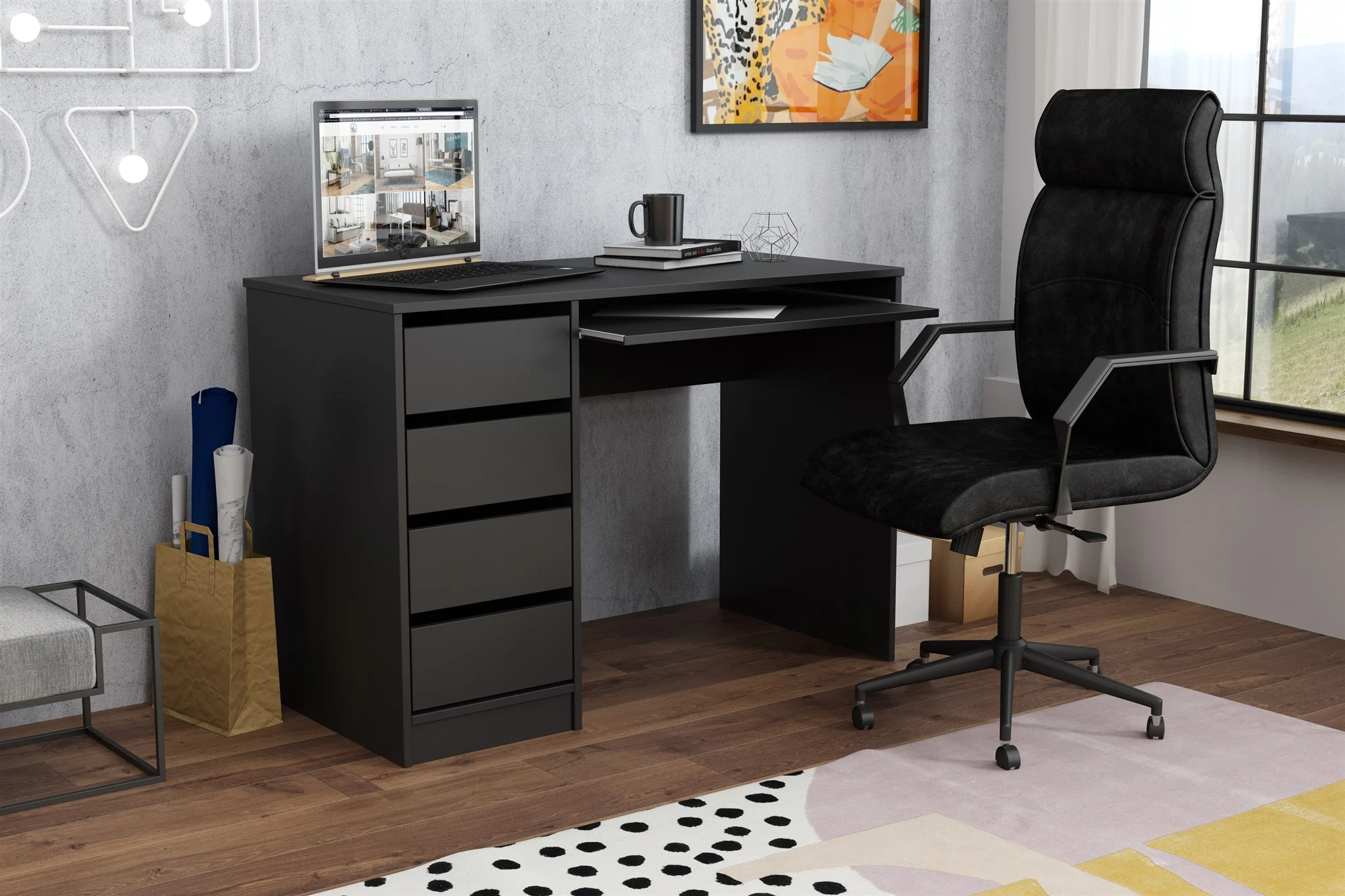 Schreibtisch Bürotisch Computertisch Tisch A700 110x55x77 cm Schwarz - Fun Moebel