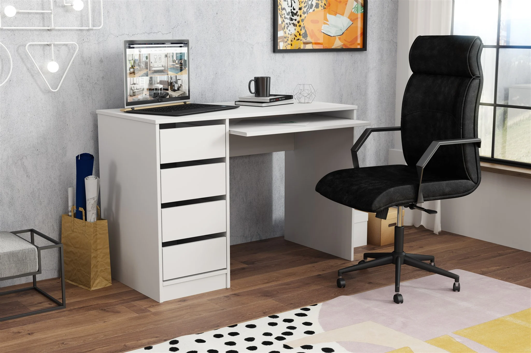 Schreibtisch Bürotisch Computertisch Tisch A700 110x55x77 cm Weiß - Fun Moebel
