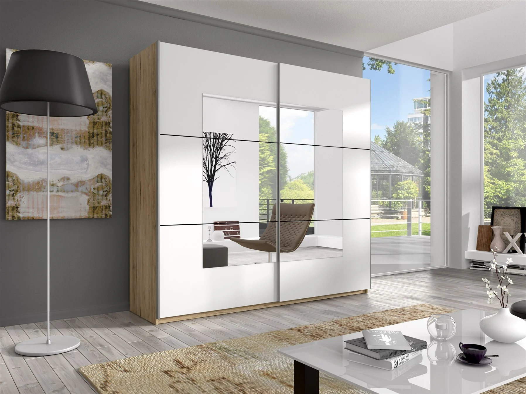 Schiebetürenschrank Schrank ALVAR Sanremo Eiche-Weiss 180x210 cm