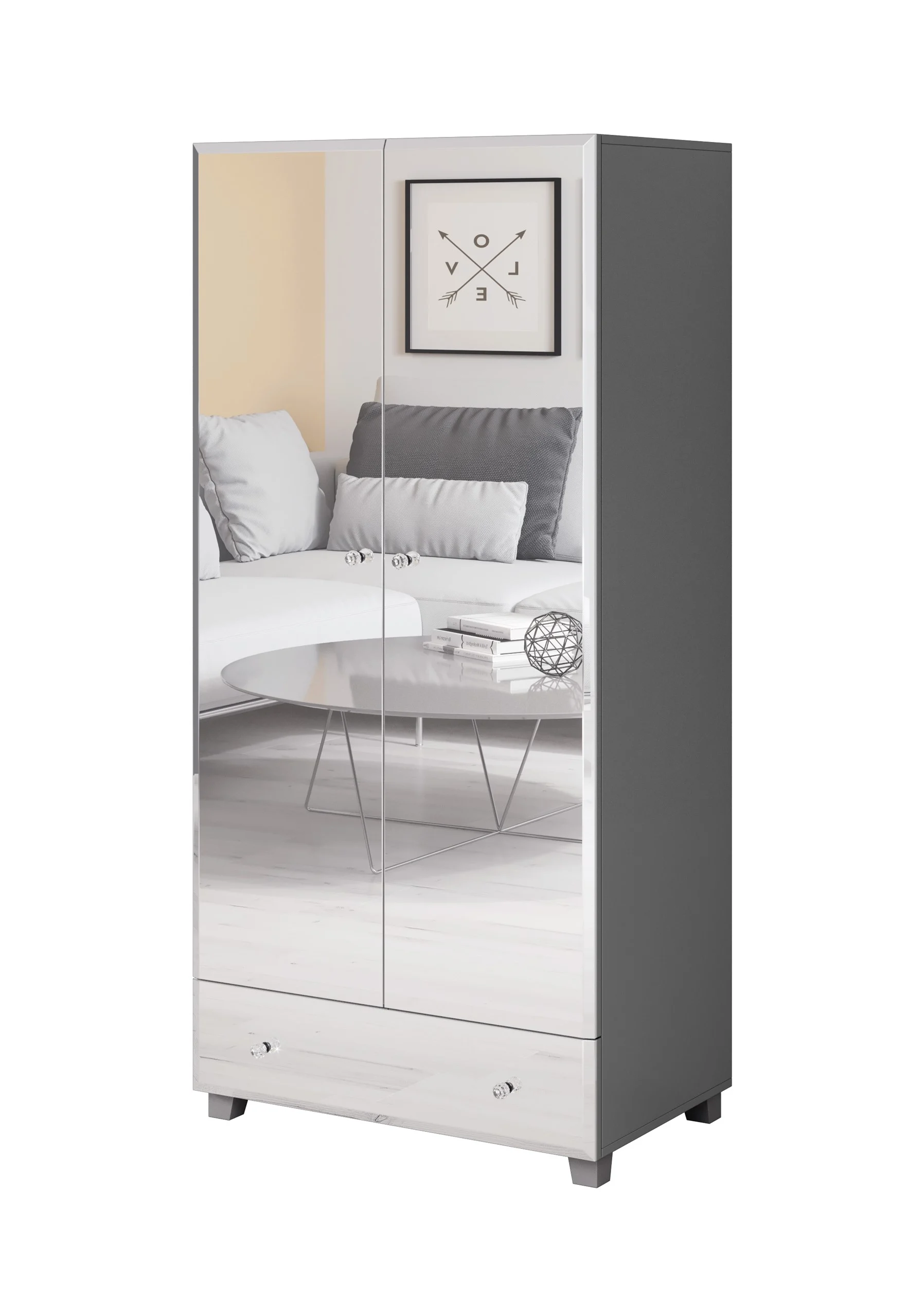 Drehtürenschrank Schrank SHINE Grau-Spiegel 86x185 cm