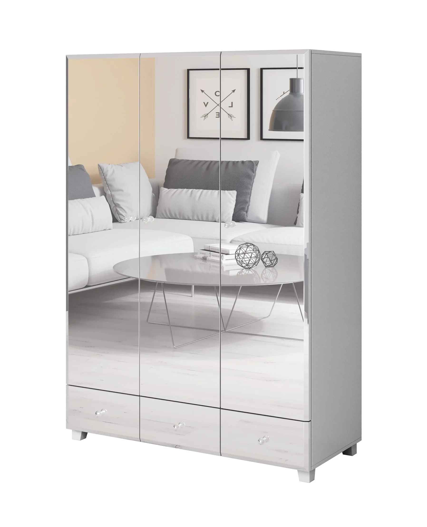 Drehtürenschrank Schrank SHINE Wiess-Spiegel 126x185 cm