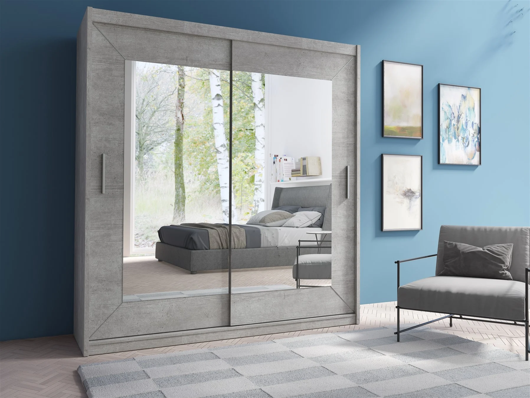 Schiebetürenschrank Schrank TORGER Betonoptik 180x215 cm - Fun Moebel