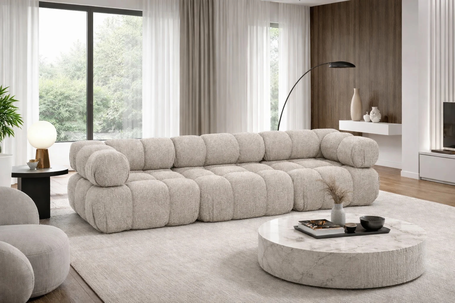 Modulares 3-Sitzer-Sofa, gerade Couch, Bouclé-Stoff Abriamo, Selia