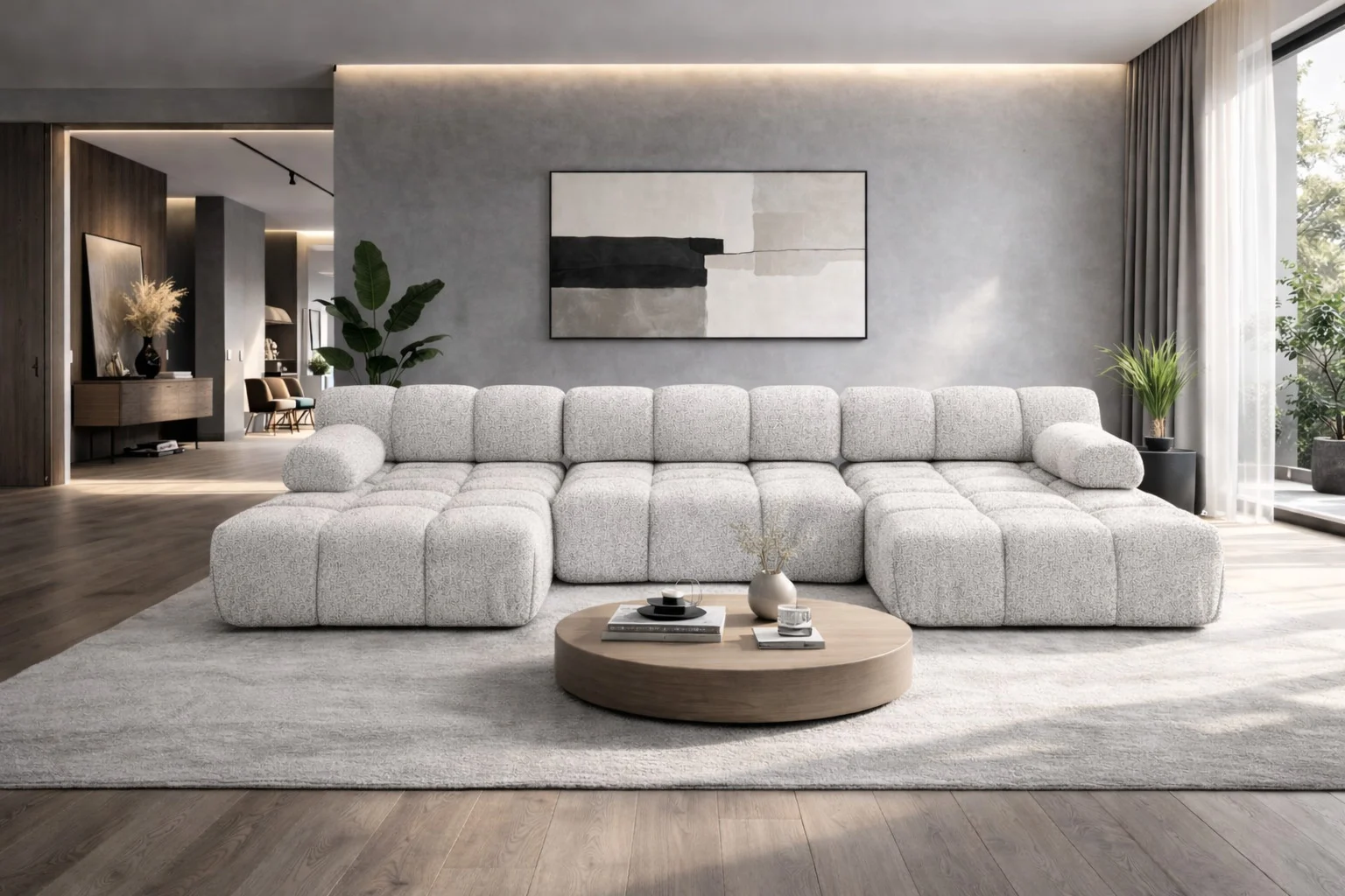 Ecksofa U-Form modern für Wohnzimmer, Stoff Abriamo,SELIA