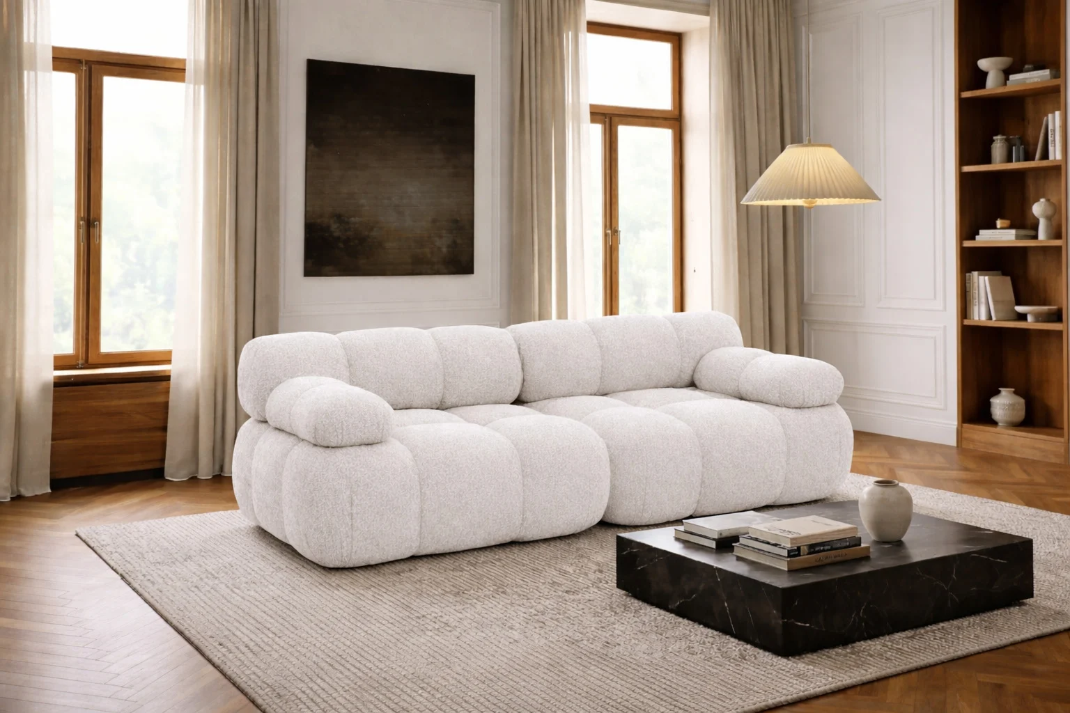 Sofa 2-Sitzer modular für Wohnzimmer, Bouclé-Stoff Abriamo, Selia