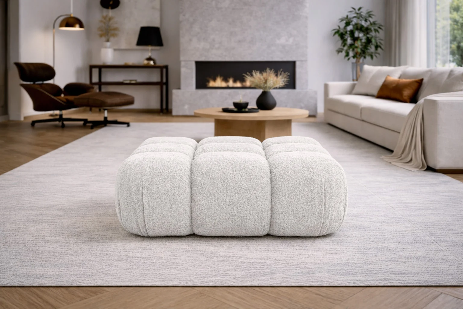 Hocker Modularer für das Wohnzimmer, Bouclé-Stoff Abriamo, Selia