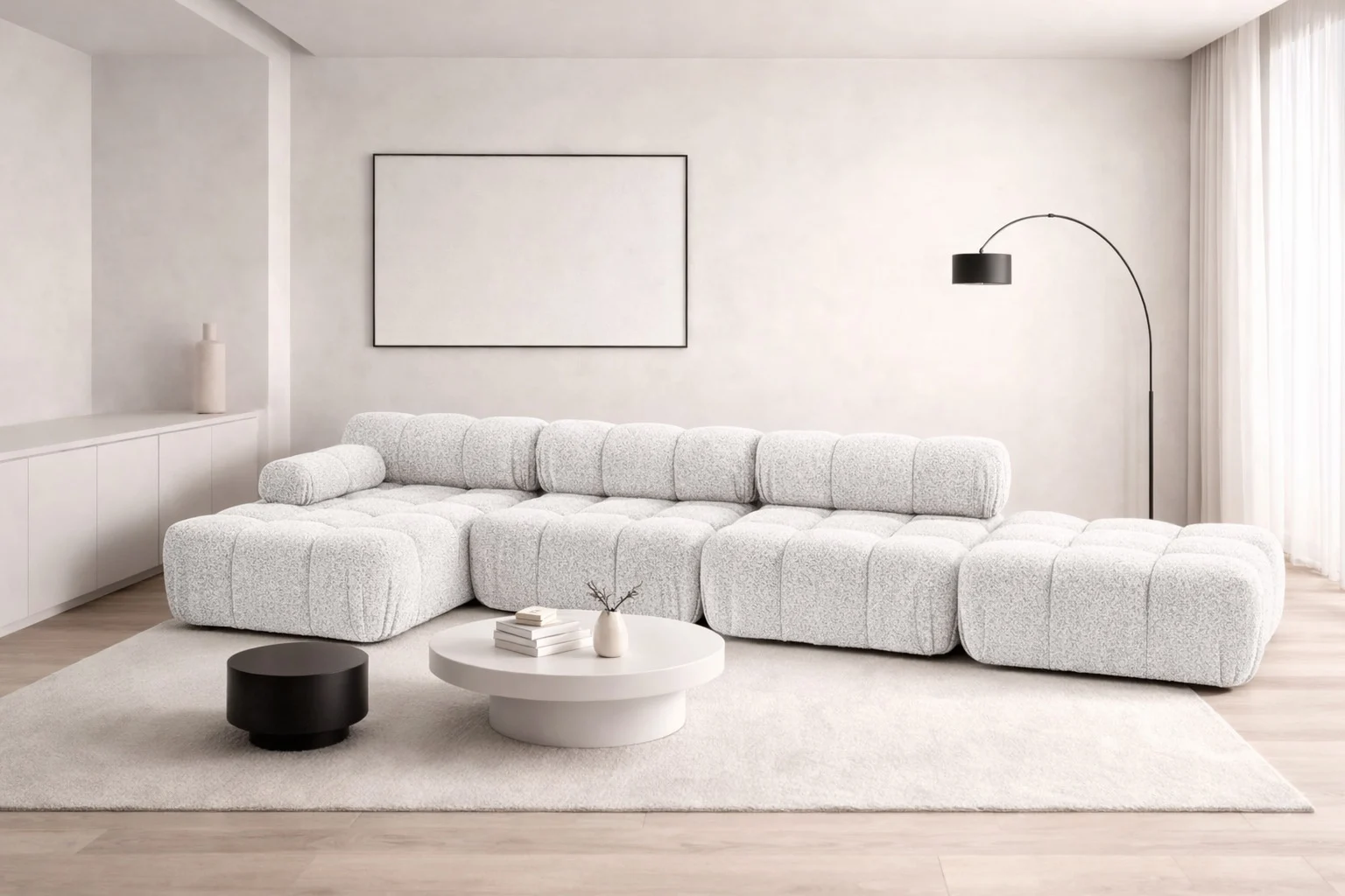 Ecksofa XL mit Pouf modern für Wohnzimmer, Stoff Abriamo, SELIA