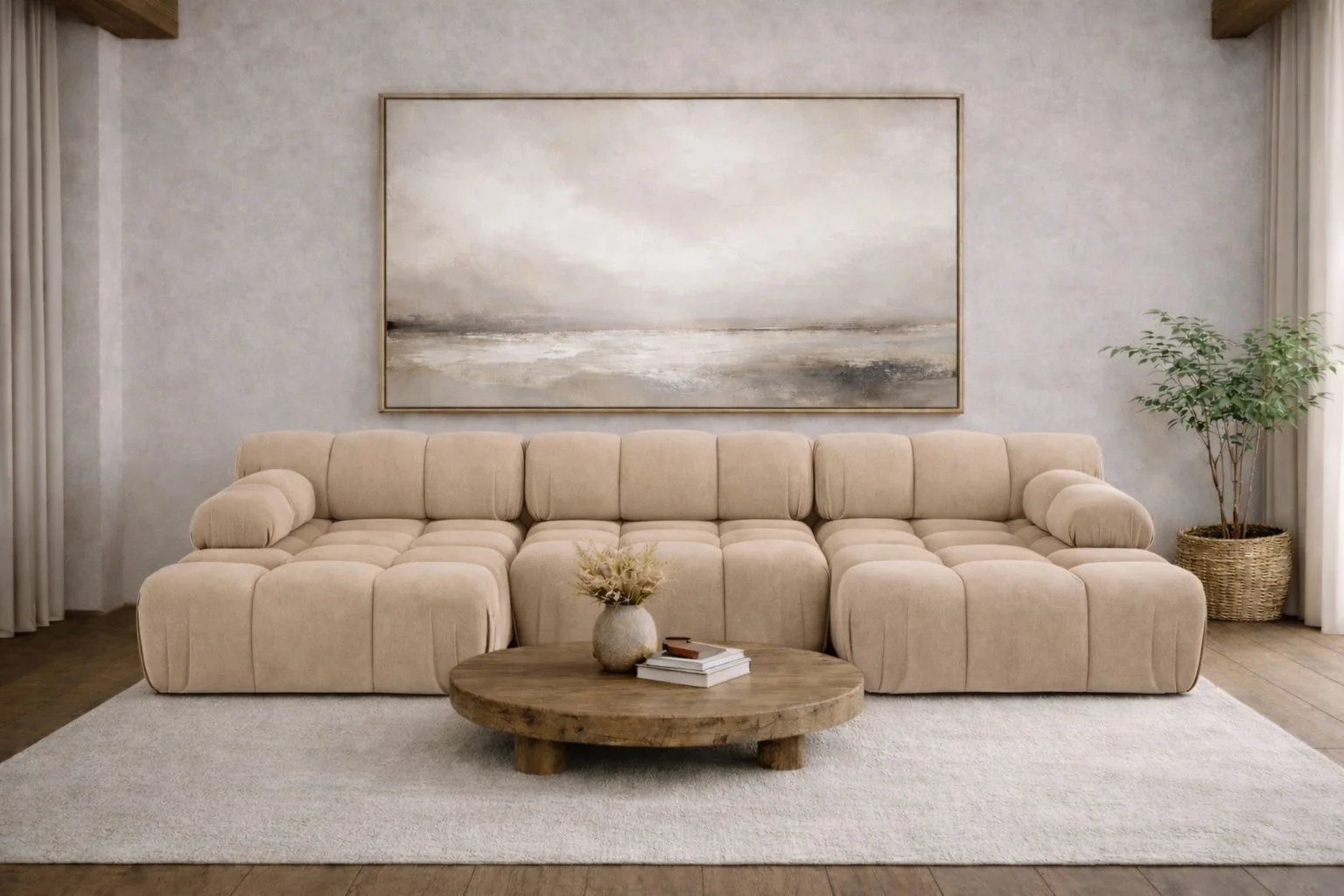 Ecksofa U-Form modern für Wohnzimmer, Stoff Velours Salvador, SELIA
