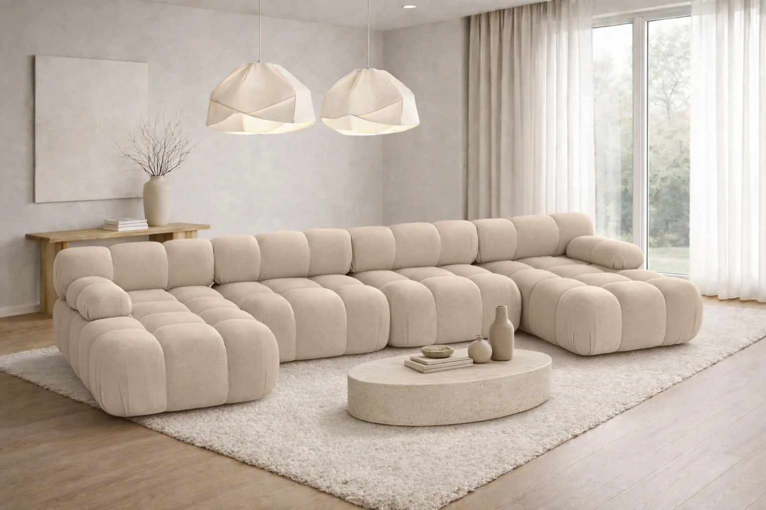 Ecksofa U-Form XL modern für Wohnzimmer, Stoff Velours Salvador, SELIA