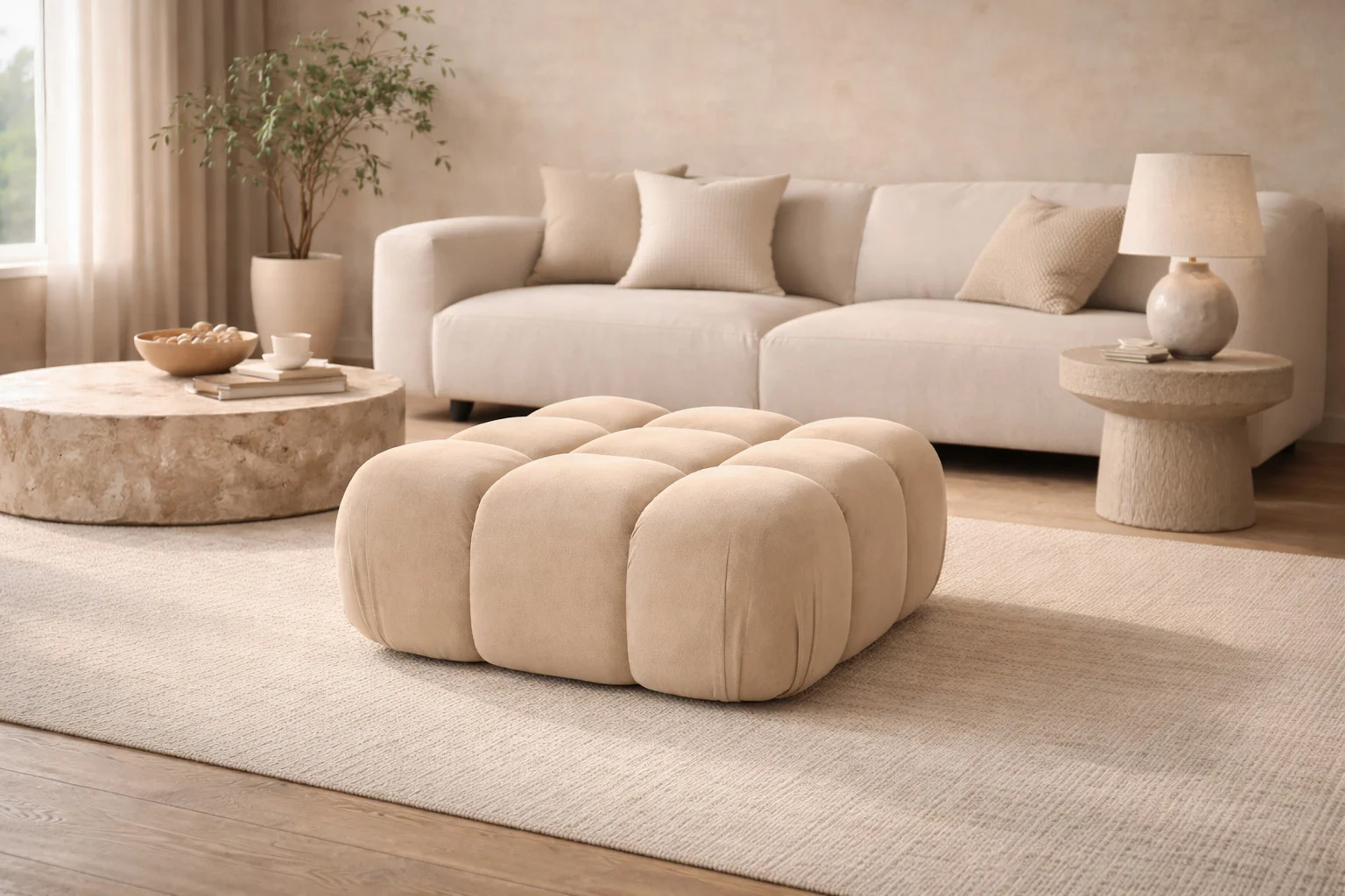 Hocker Modularer für das Wohnzimmer, Samtstoff Salvador, Selia - Modulares Ecksofa