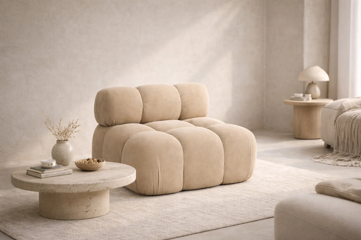 Modul mittig freistehend modern für ein modulares System, Veloursstoff Salvador ,SELIA - Modulares Ecksofa