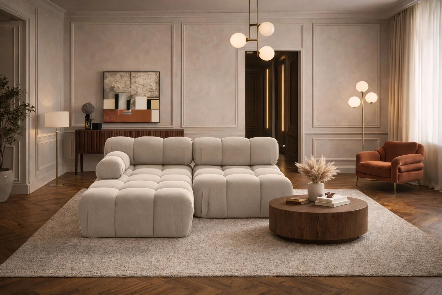 Ecksofa L Mini II modern für Wohnzimmer, Stoff Velours Salvador, SELIA - Bubble Ecksofa