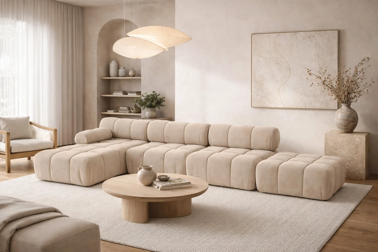 Ecksofa XL mit Pouf modern für Wohnzimmer, Stoff Velours Salvador, SELIA