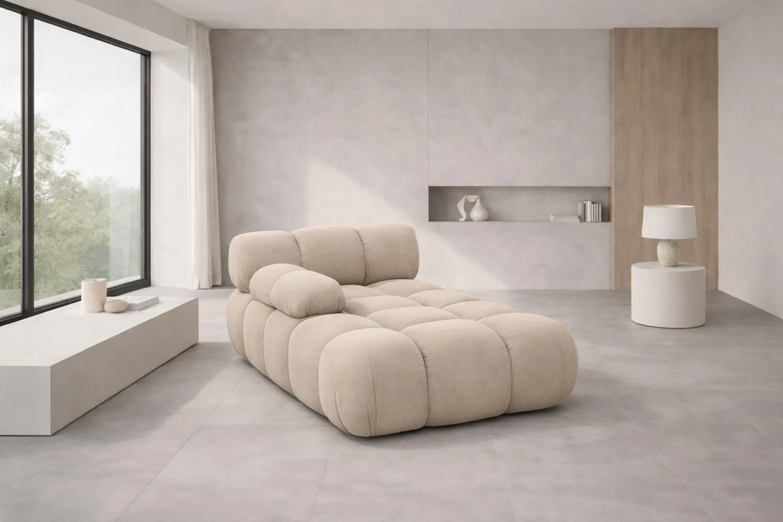 Chaiselongue modular für Wohnzimmer, Veloursstoff Salvador, Selia - Modulares Ecksofa
