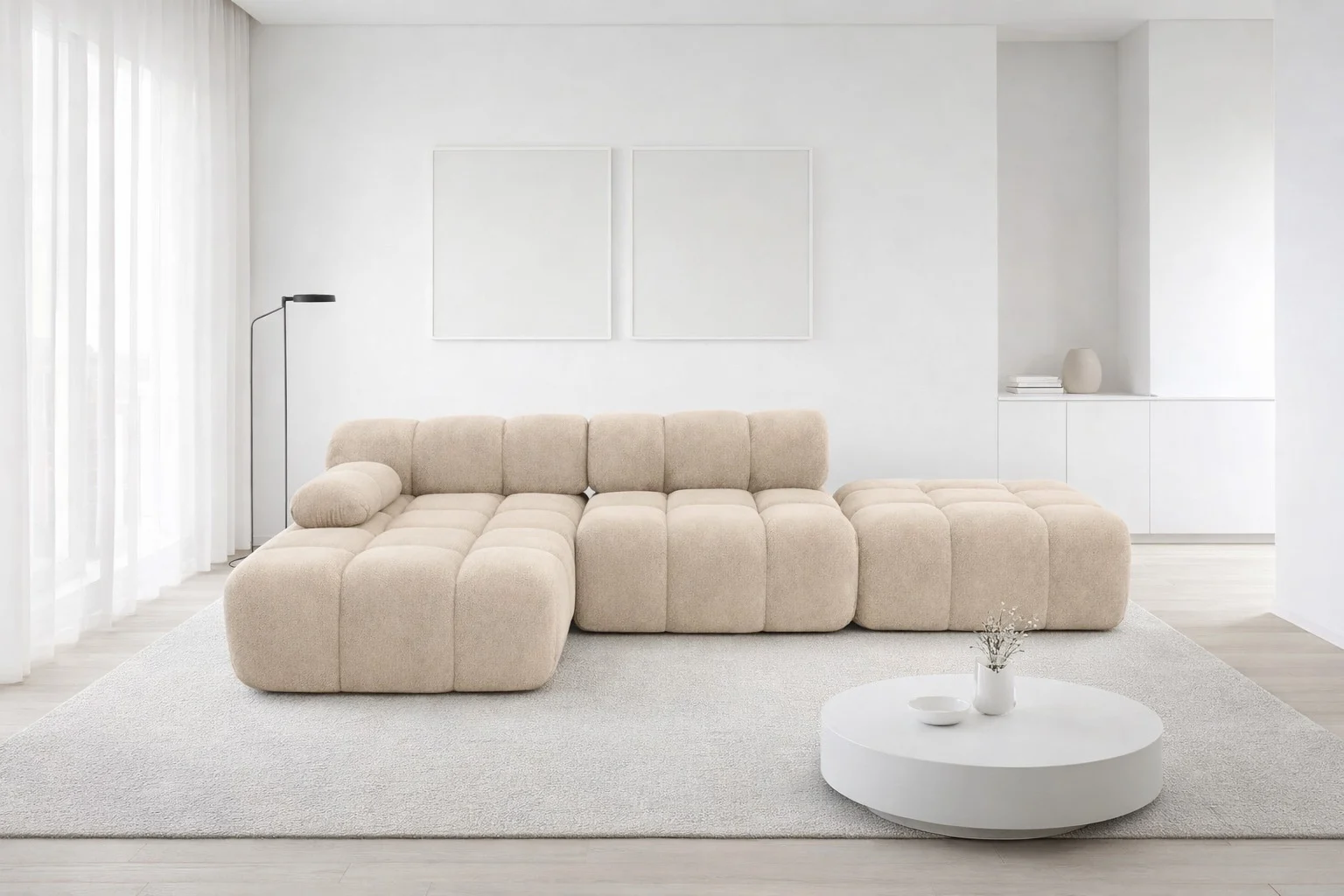 Ecksofa modular mit Hocker, Sofa L-Form, Veloursstoff Salvador, Selia