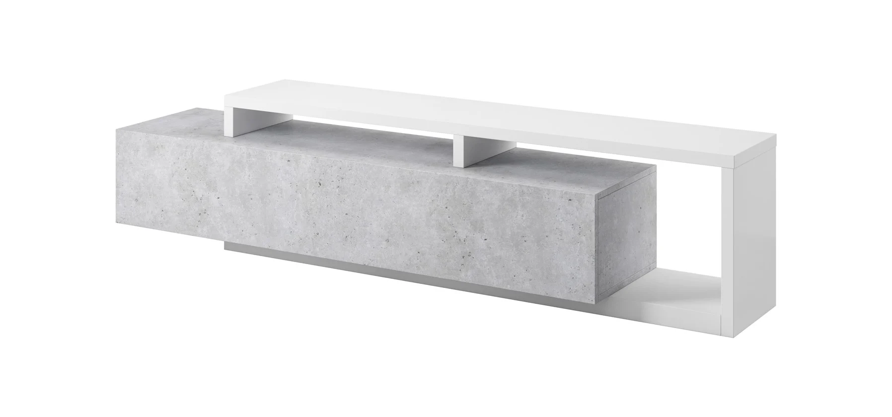 TV Board Lowboard BENDY Weiß- Betonoptik 219cm