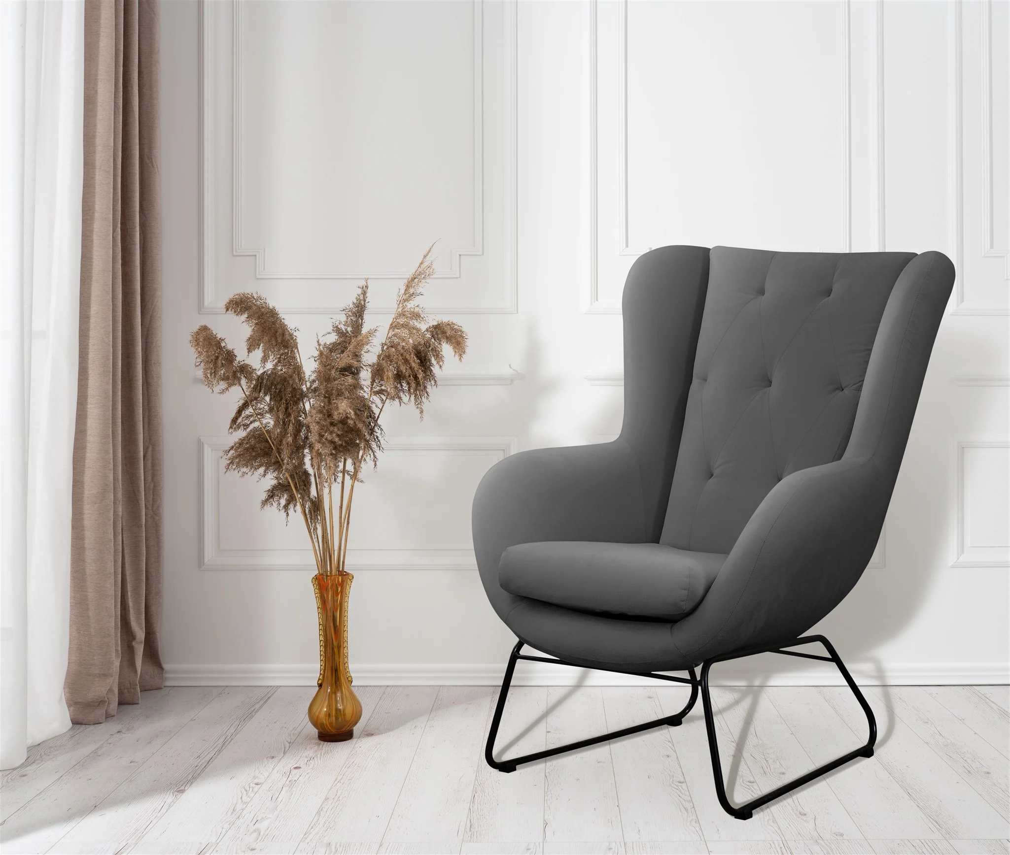 Sessel Designersessel ARTEMIS in Stoff Kronos Aschgrau - Fun Möbel