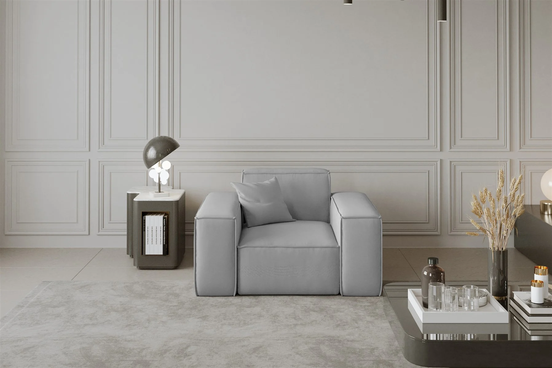 Sessel Designersessel CELES in Stoff Opera Velvet Hellgrau - Fun Moebel