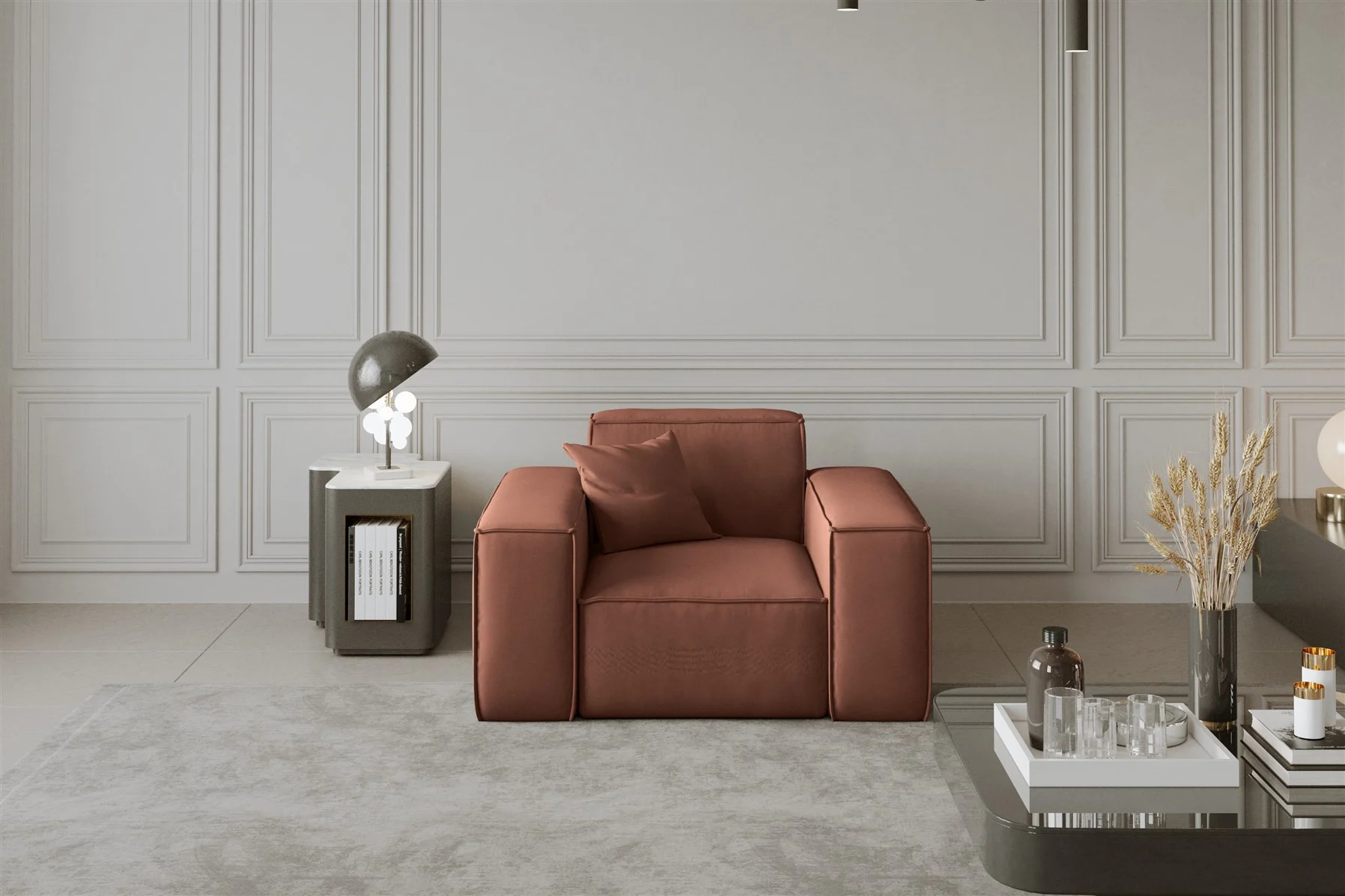 Sessel Designersessel CELES in Stoff Opera Velvet Kupferbraun - Fun Moebel