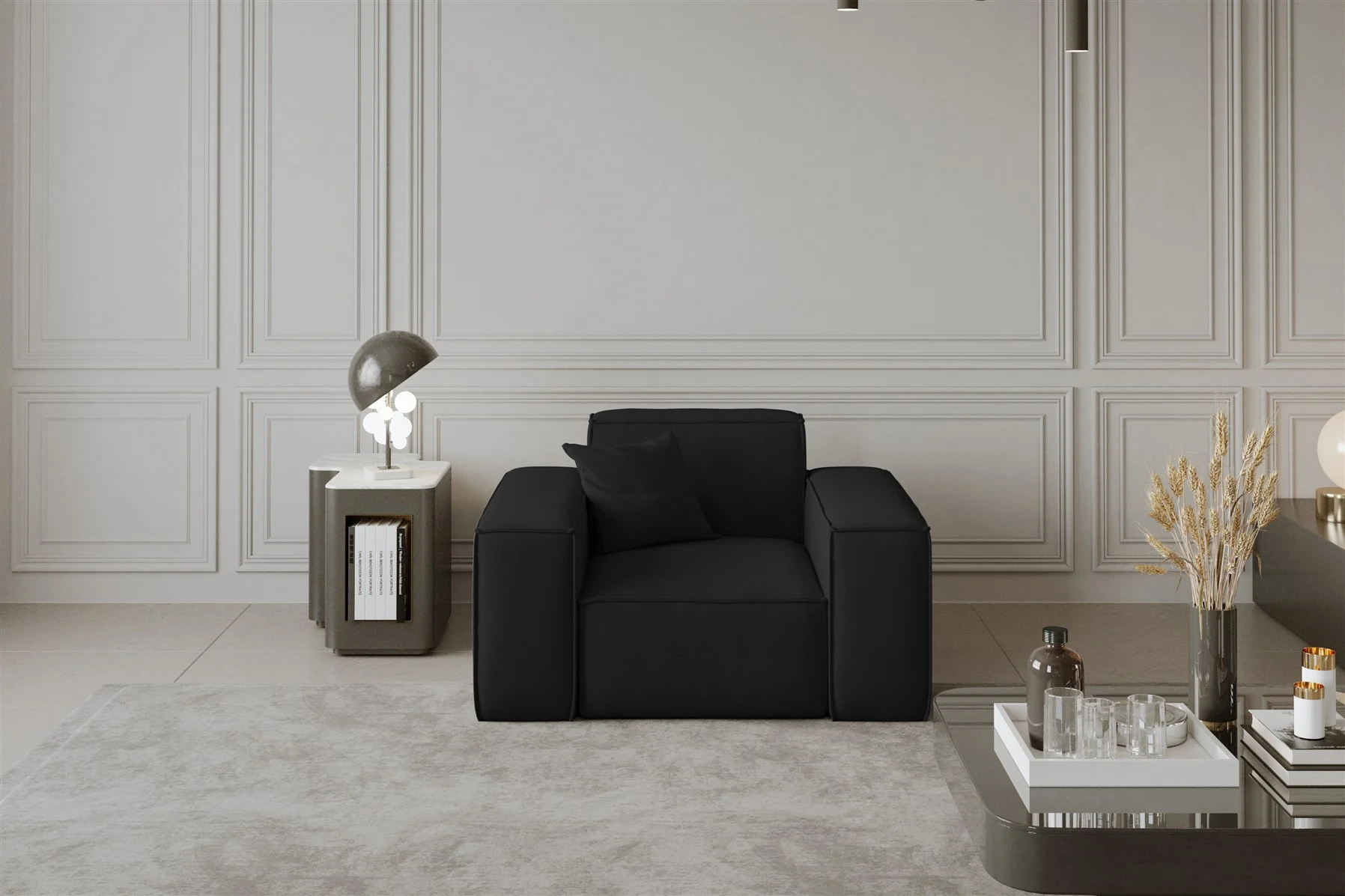 Sessel Designersessel CELES in Stoff Opera Velvet Schwarz - Fun Moebel