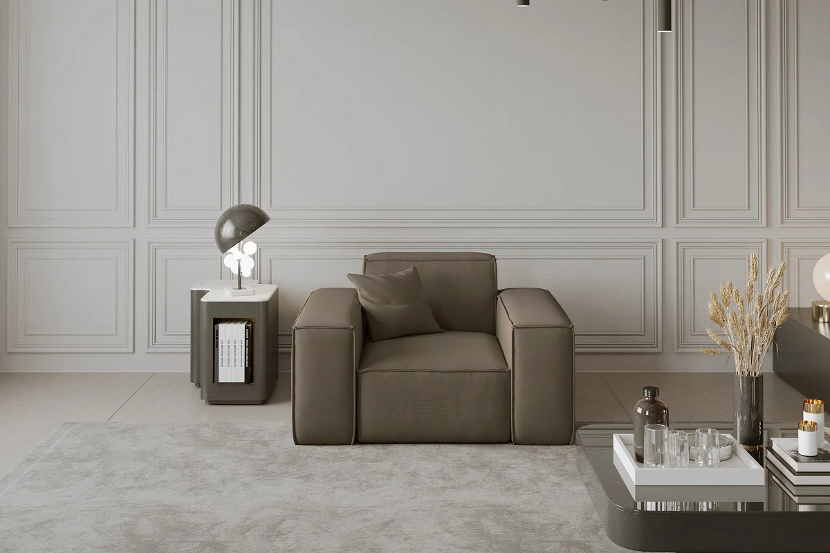 Sessel Designersessel CELES in Stoff Opera Velvet Taupe - Fun Moebel