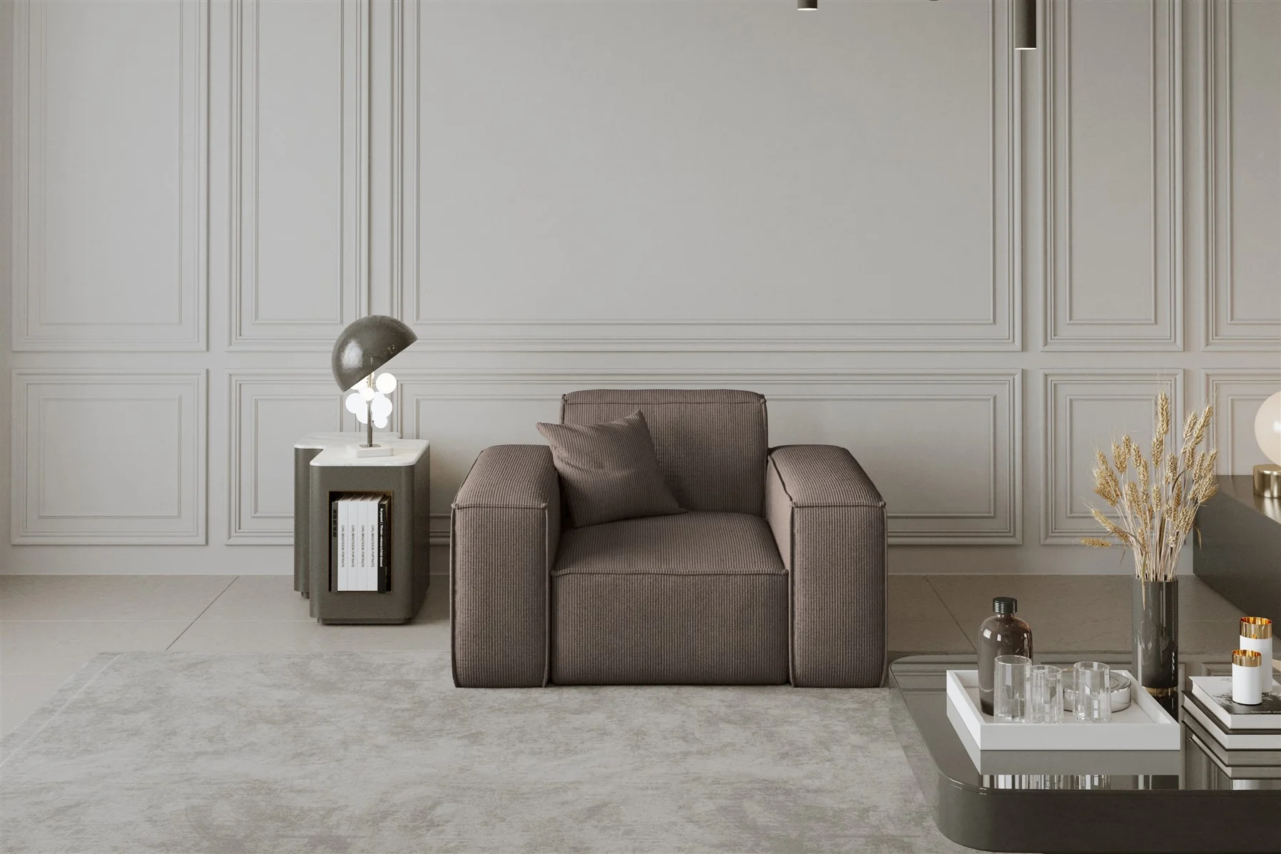 Sessel Designersessel CELES in Stoff Scala Taupe - Fun Moebel