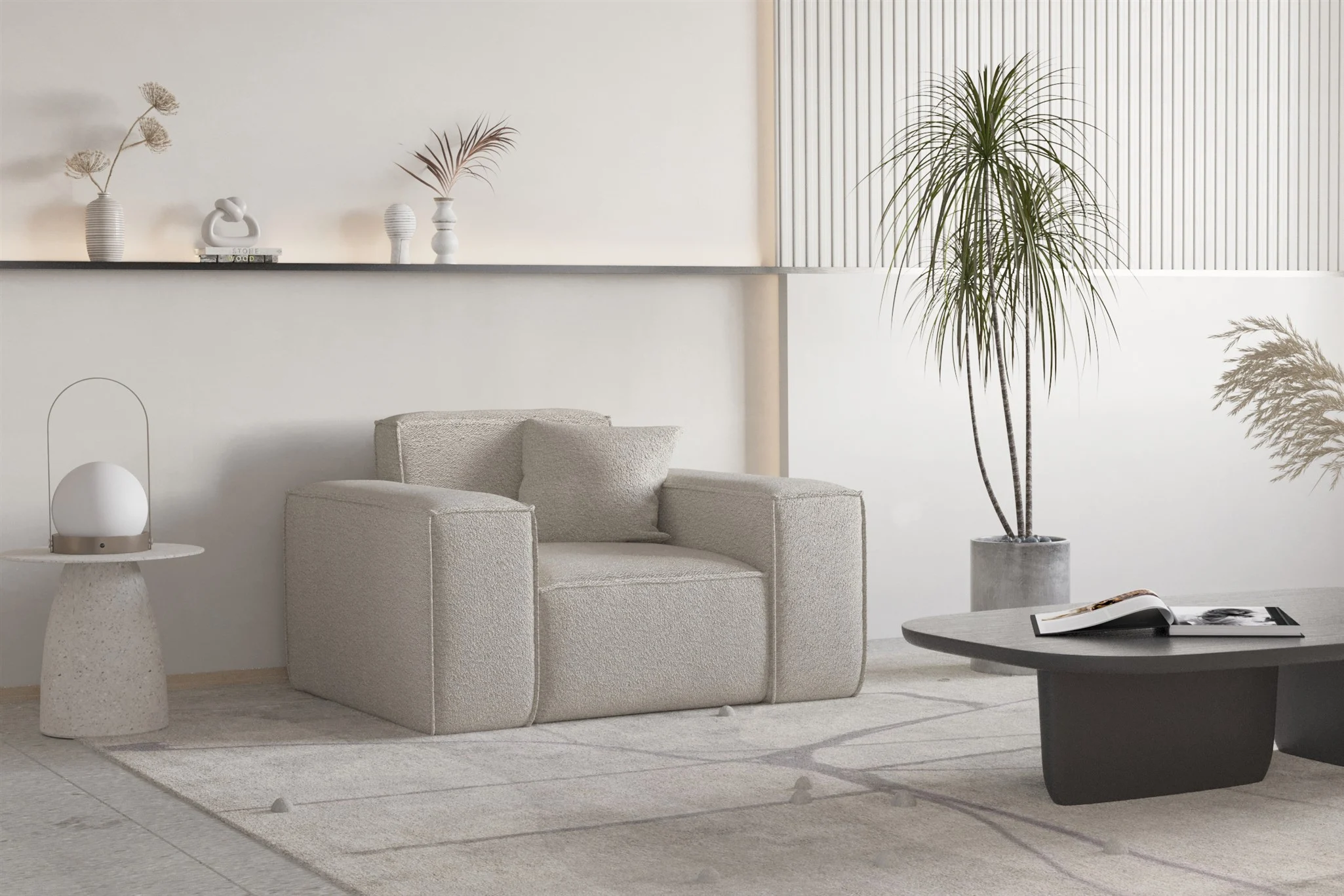 Sessel Designersessel CELES PREMIUM in Stoff Ascot Bukla Beige - Fun Moebel