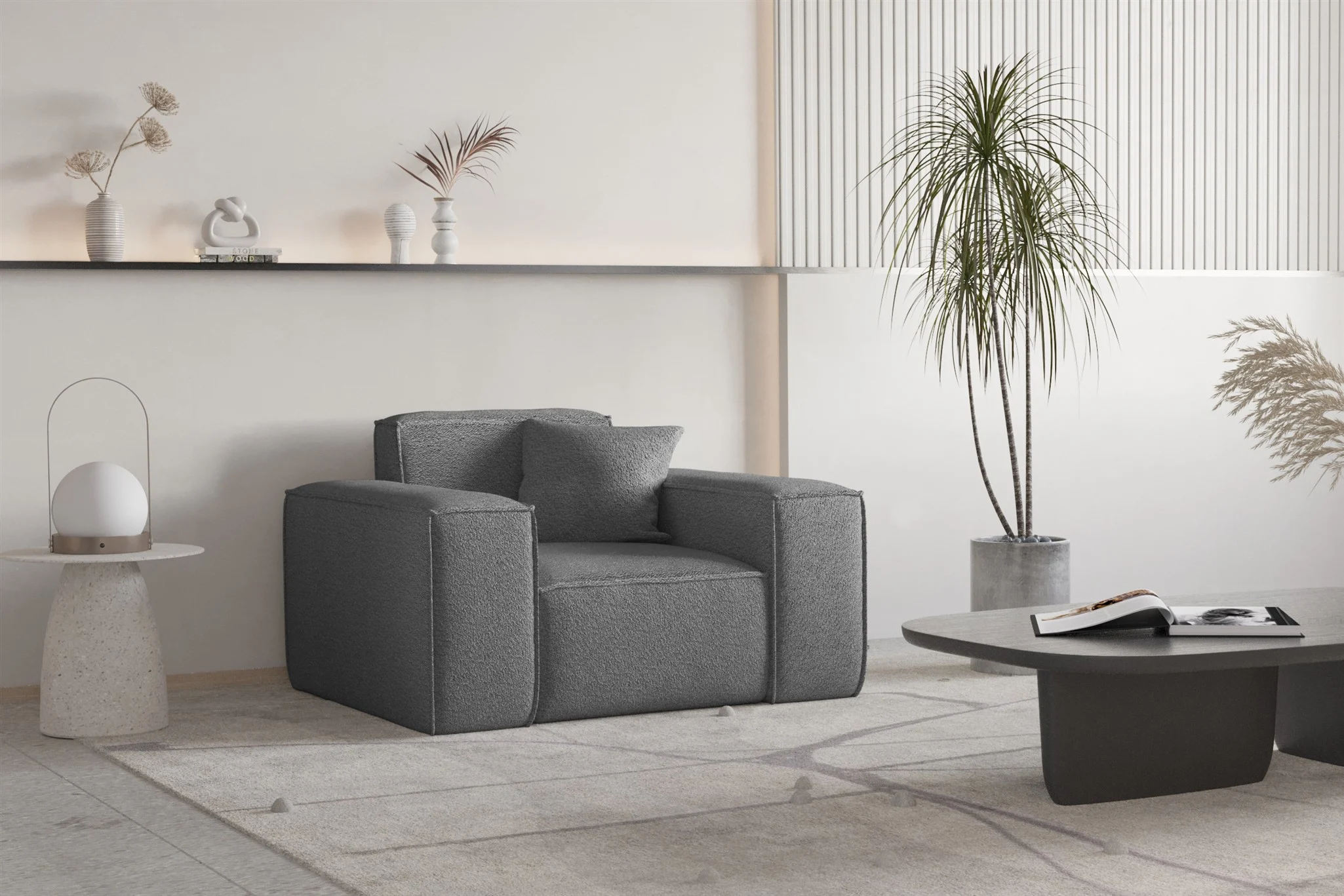 Sessel Designersessel CELES PREMIUM in Stoff Ascot Bukla Graphit - Fun Moebel