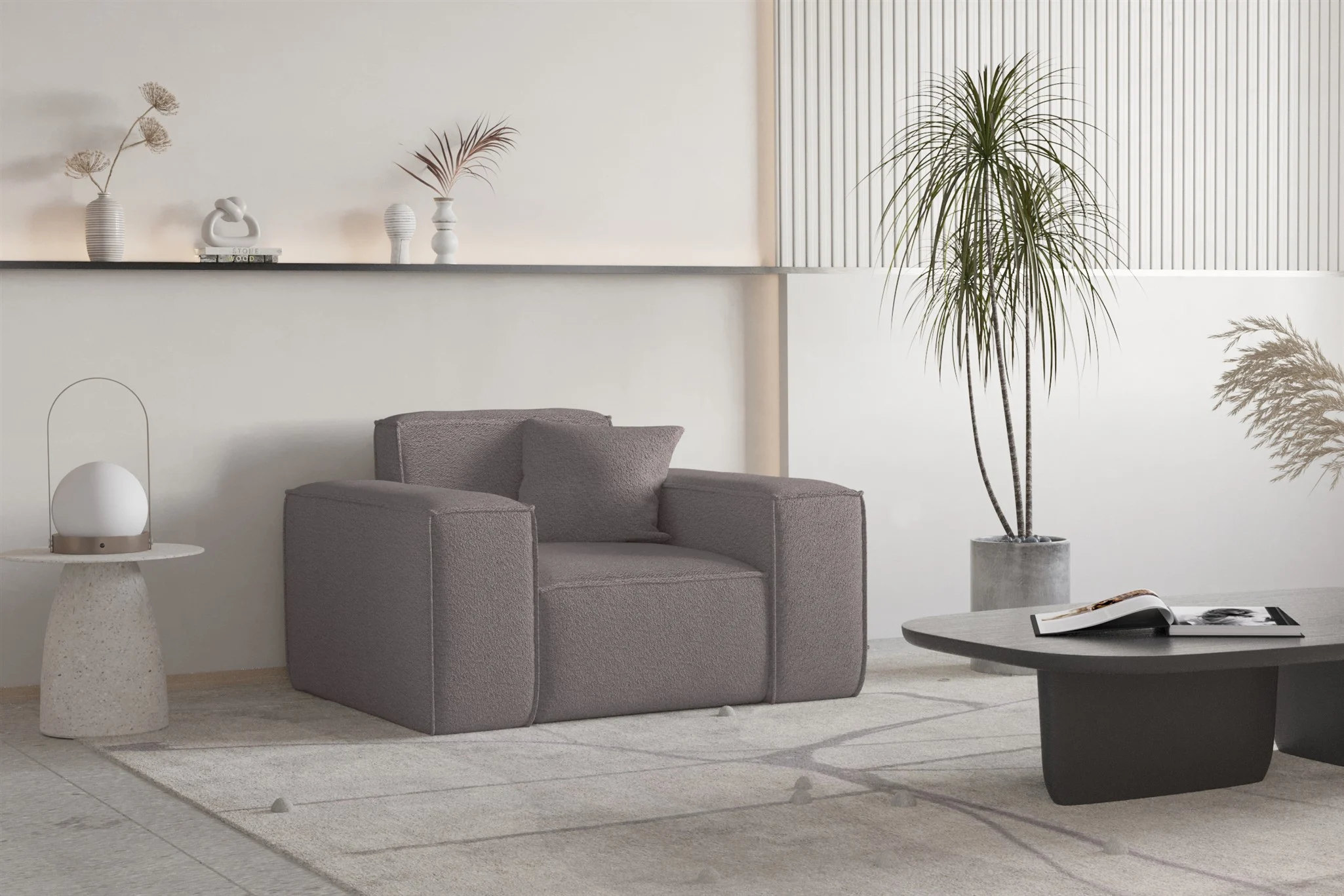 Sessel Designersessel CELES PREMIUM in Stoff Ascot Bukla Taupe - Fun Moebel