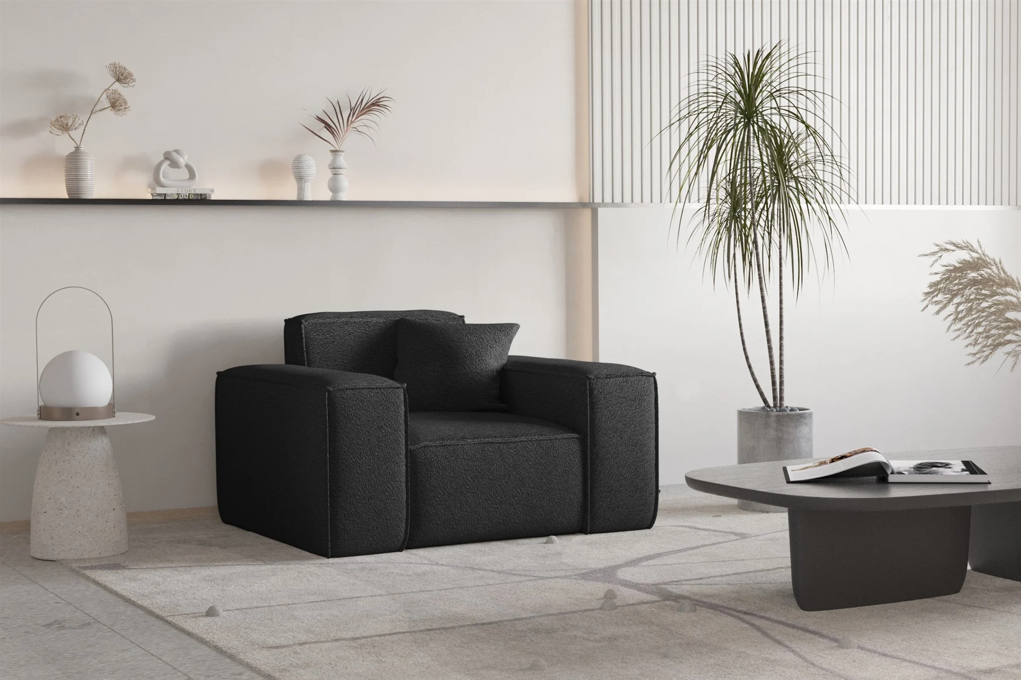 Sessel Designersessel CELES PREMIUM in Stoff Ascot Bukla Schwarz - Fun Moebel