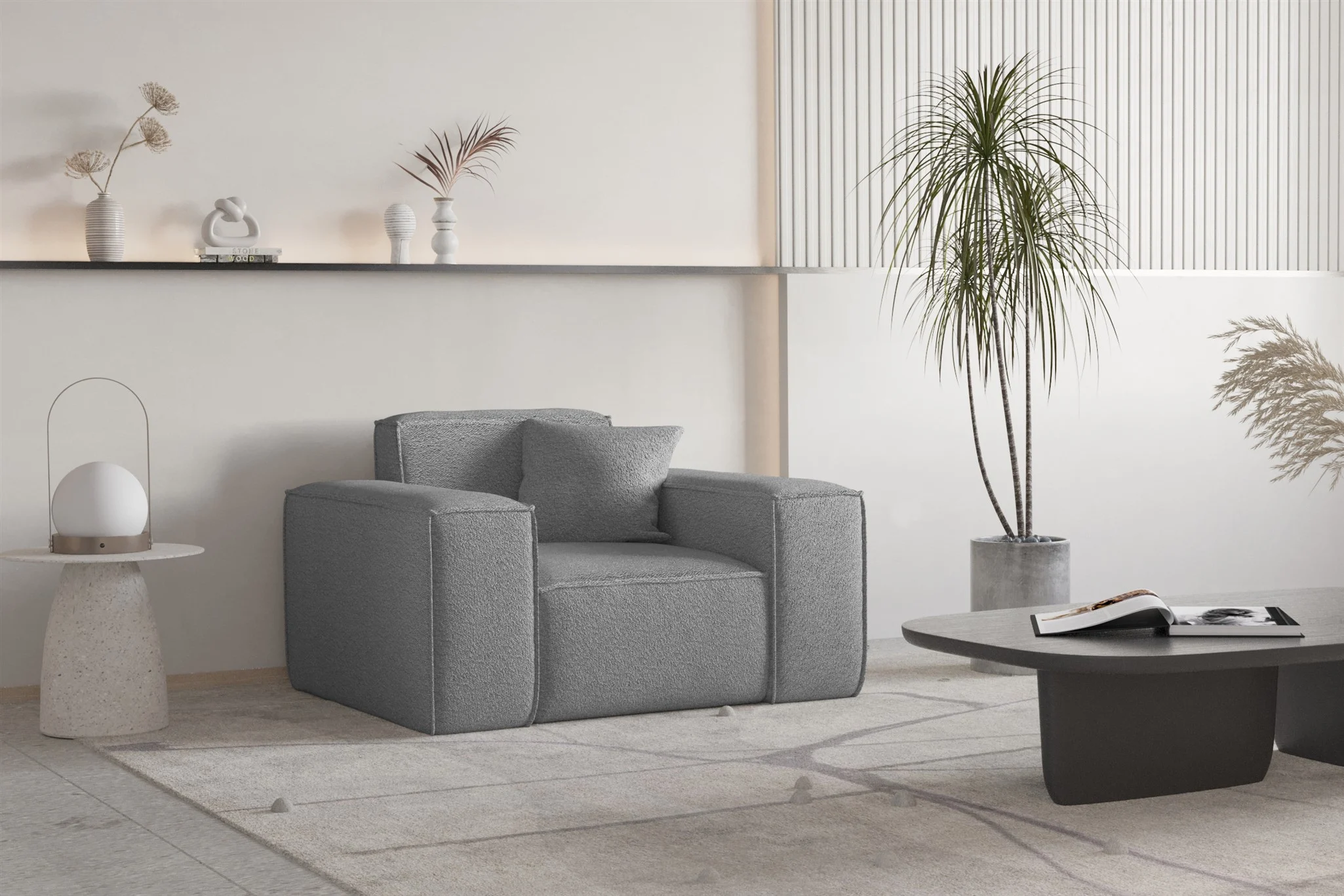 Sessel Designersessel CELES PREMIUM in Stoff Ascot Bukla Grau - Fun Moebel