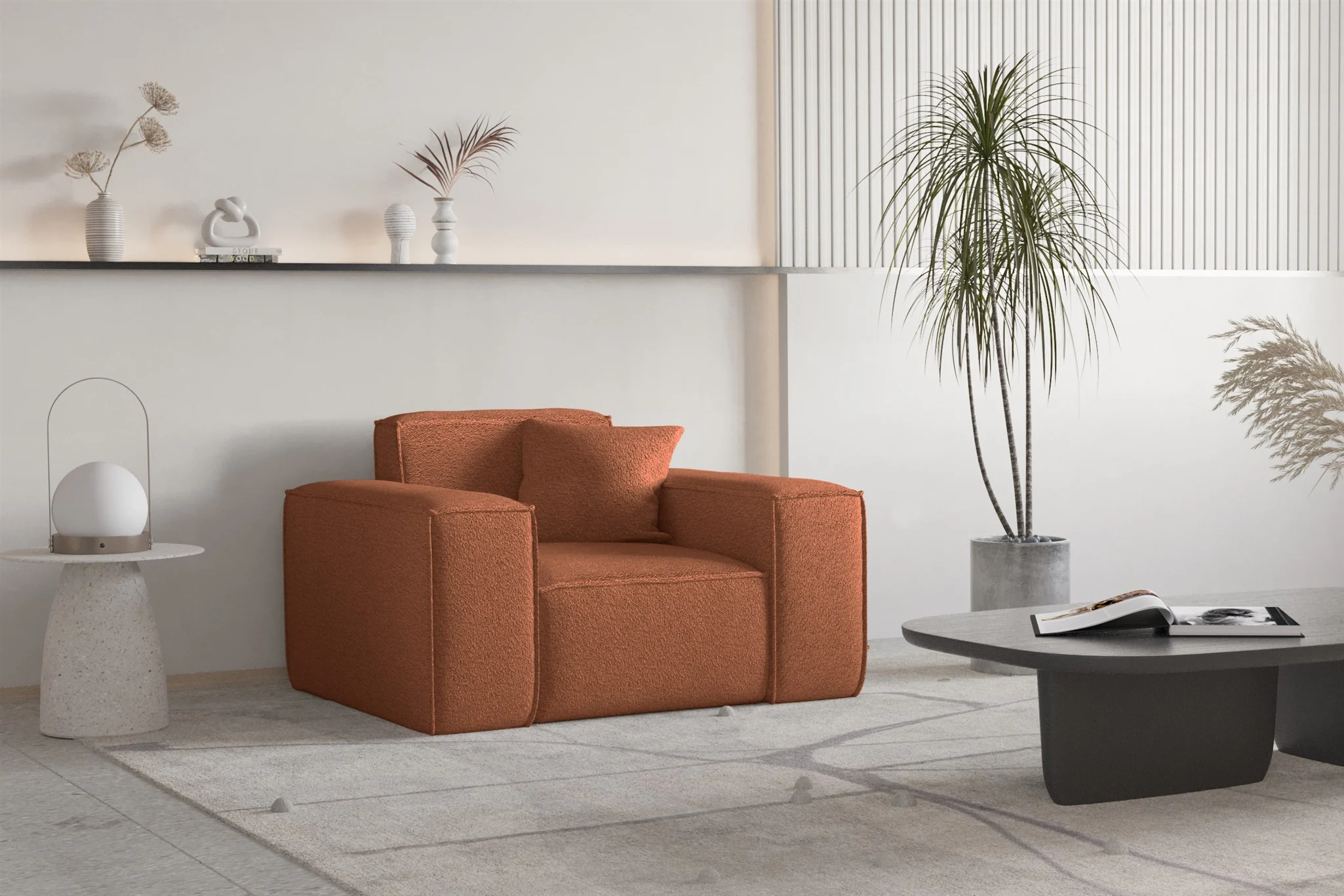 Sessel Designersessel CELES PREMIUM in Stoff Ascot Bukla Terracotta - Fun Moebel