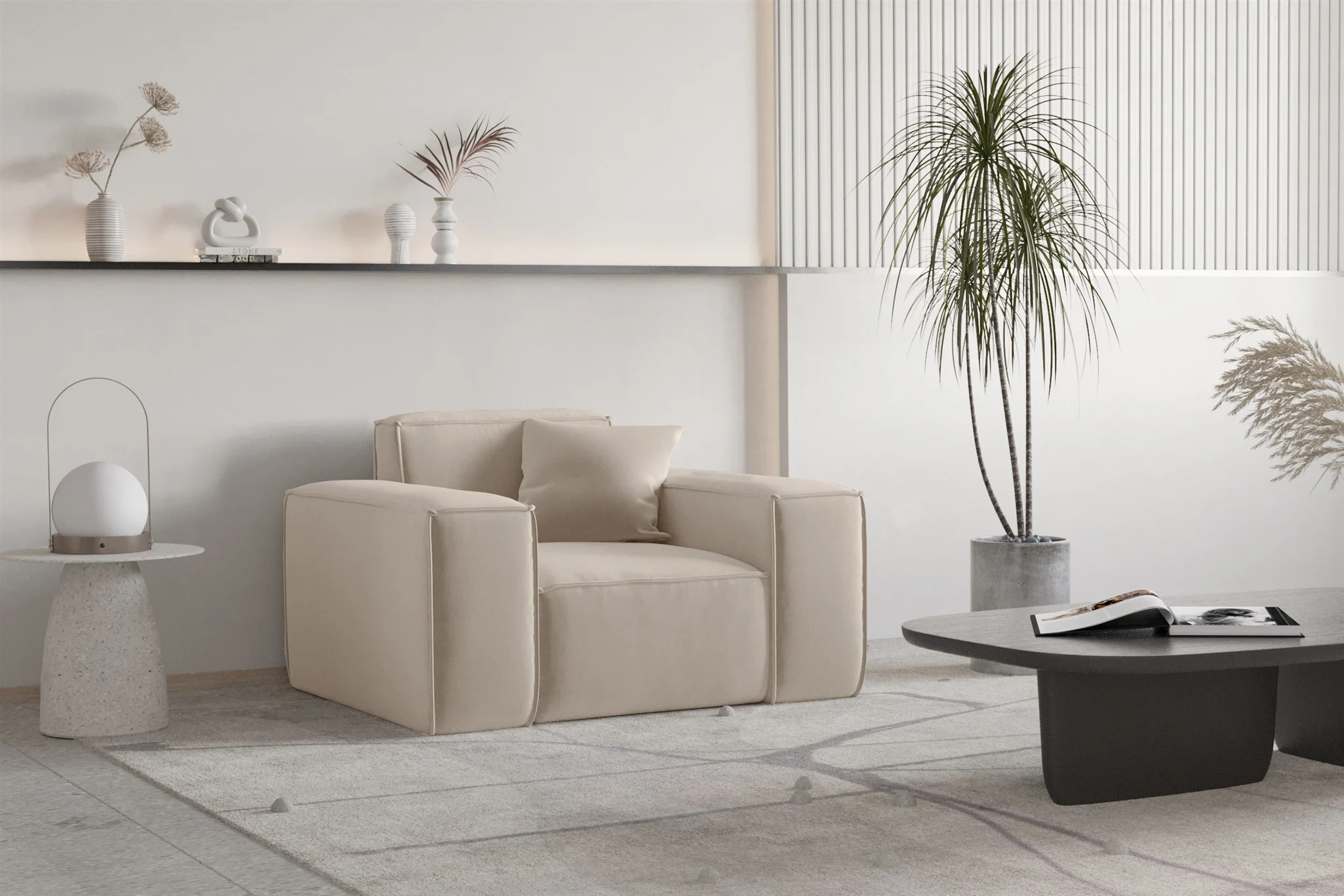 Sessel Designersessel CELES PREMIUM in Stoff Opera Velvet Sand - Fun Moebel
