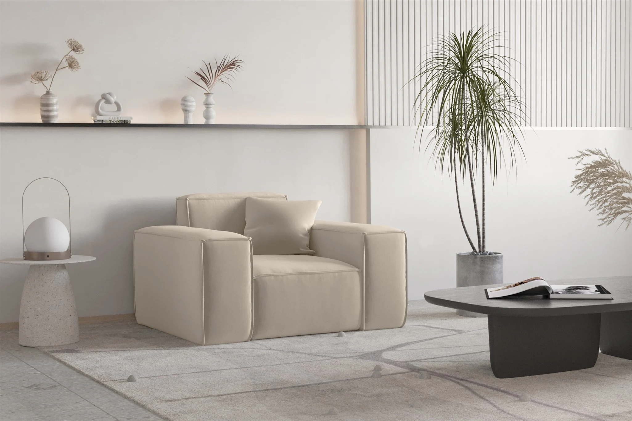Sessel Designersessel CELES PREMIUM in Stoff Opera Velvet Beige - Fun Moebel