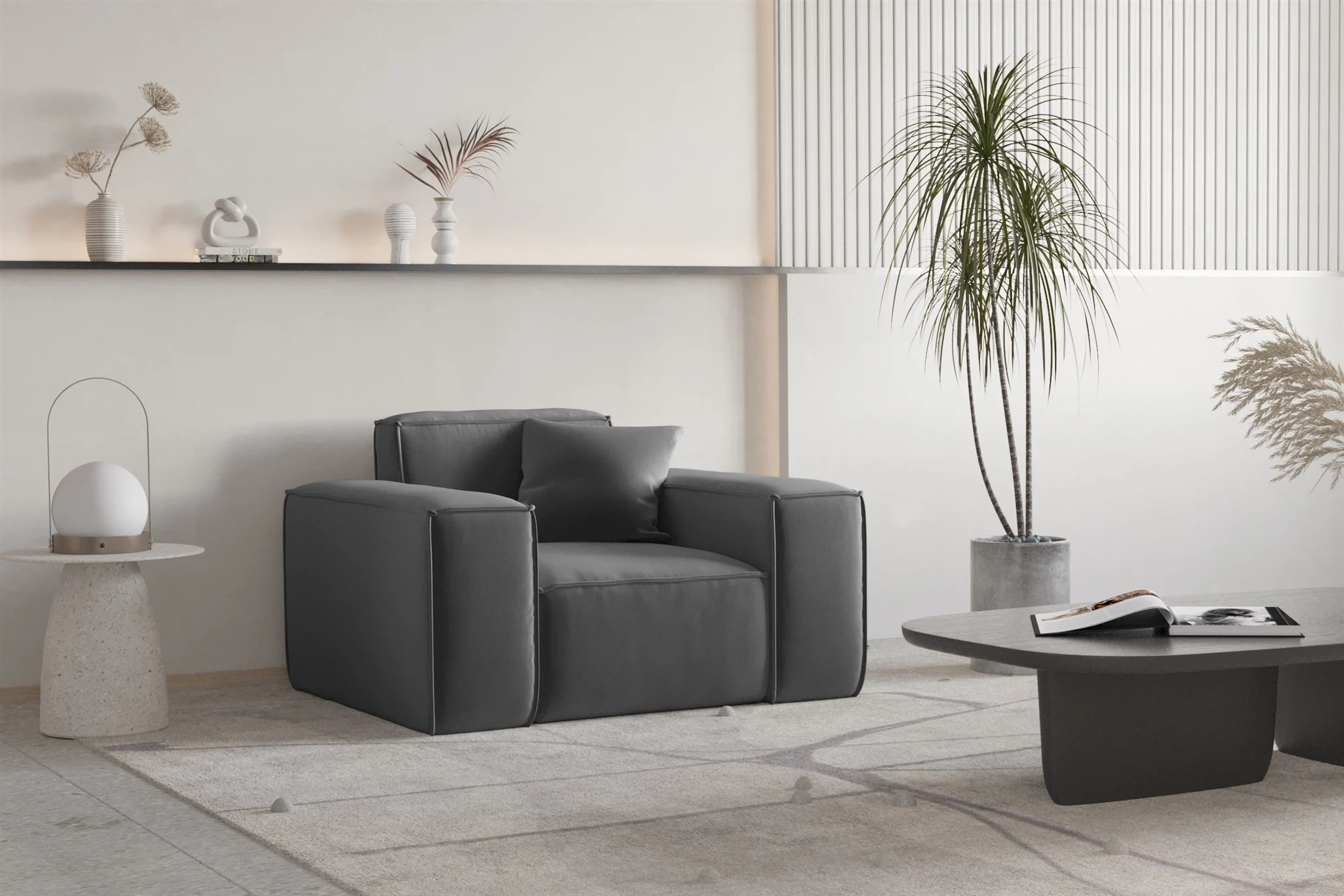Sessel Designersessel CELES PREMIUM in Stoff Opera Velvet Dunkelgrau - Fun Moebel