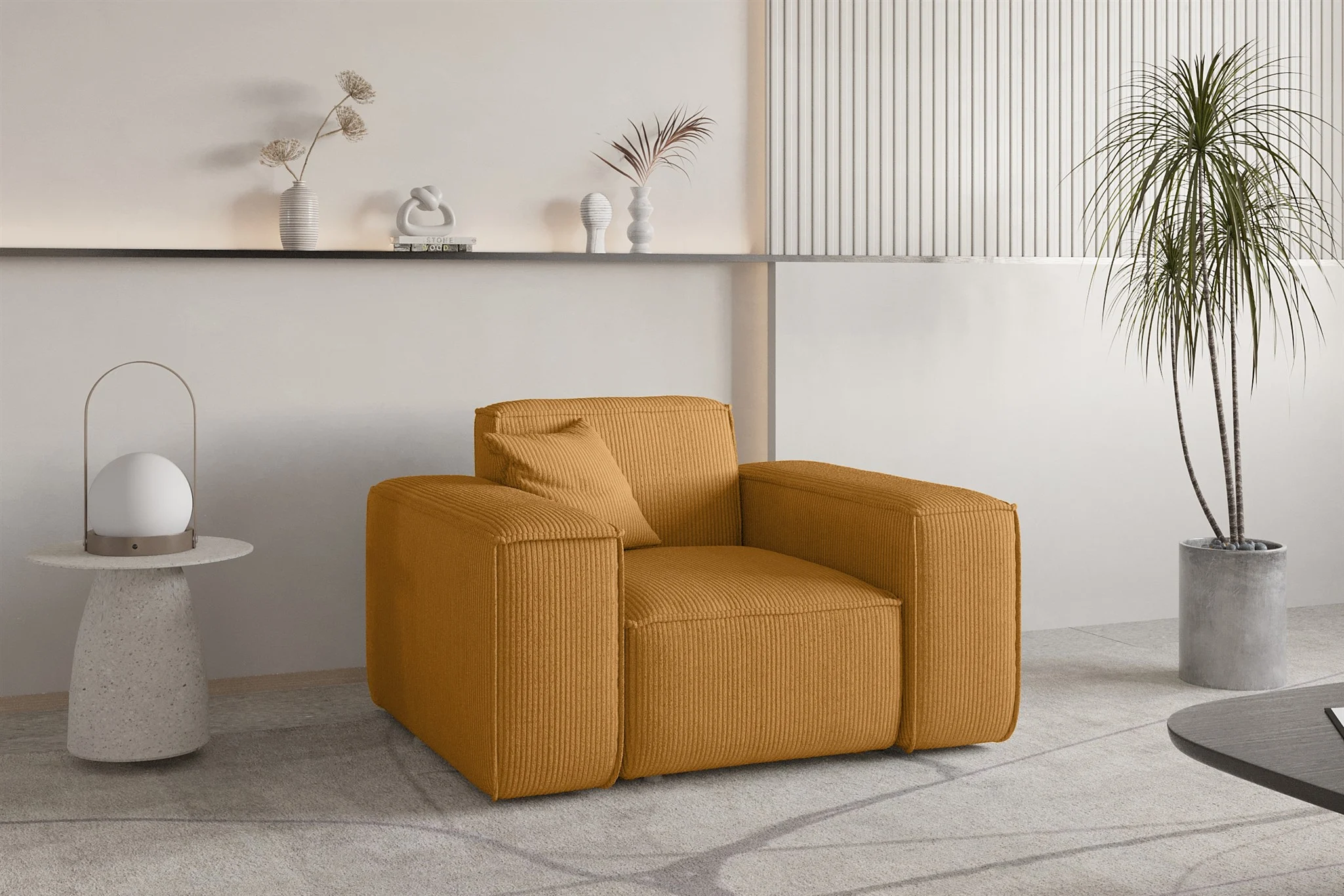 Sessel Designersessel CELES PREMIUM in Stoff Scala Senfgelb - Fun Möbel