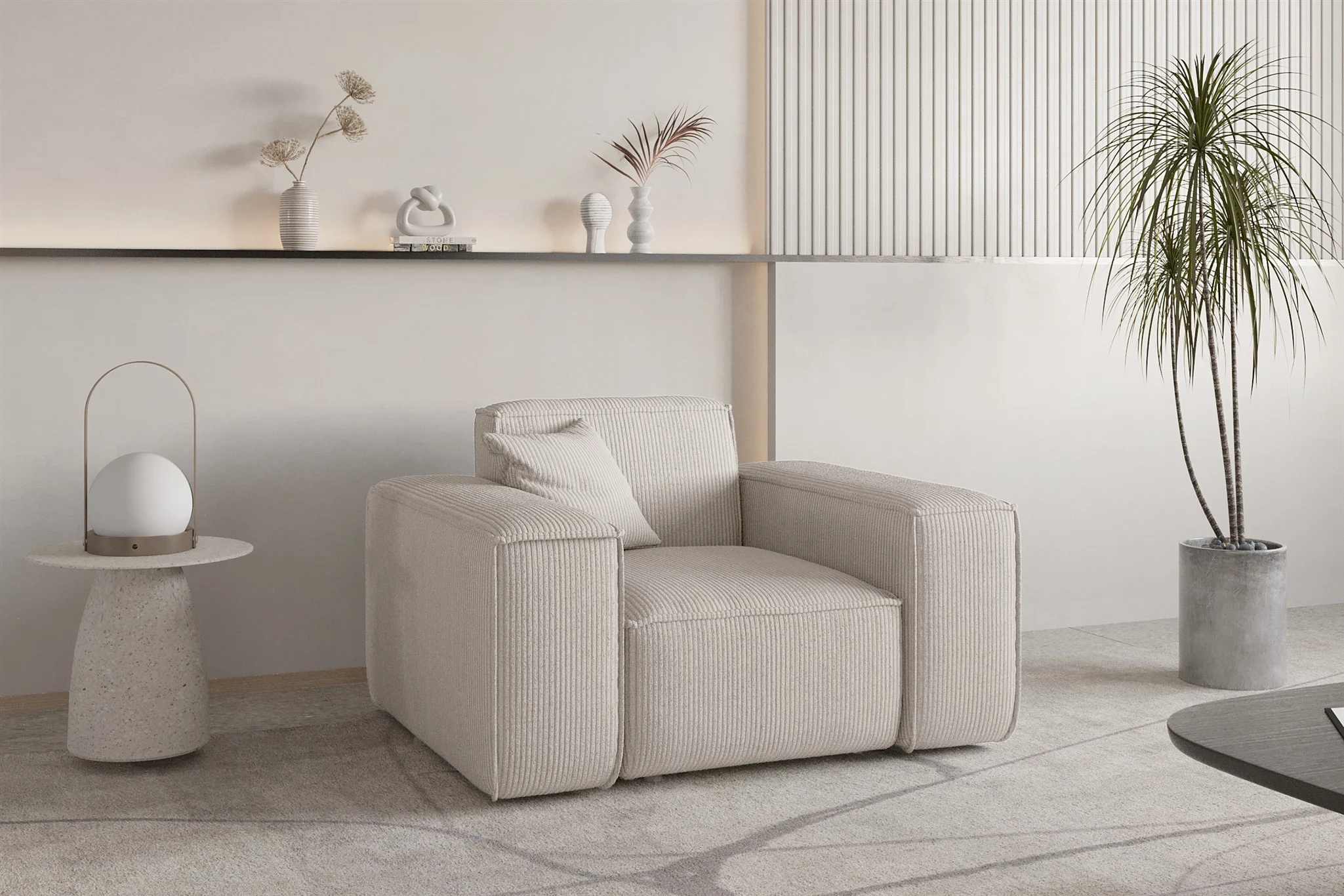 Sessel Designersessel CELES PREMIUM in Stoff Scala Hellbeige - Fun Möbel