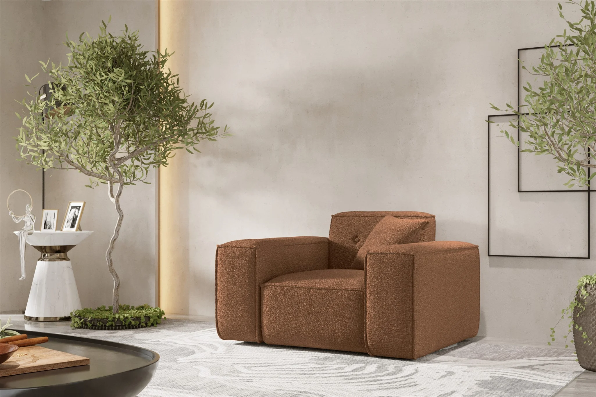 Sessel Designersessel CESINA in Stoff Ascot Bukla Rostbraun - Fun Möbel