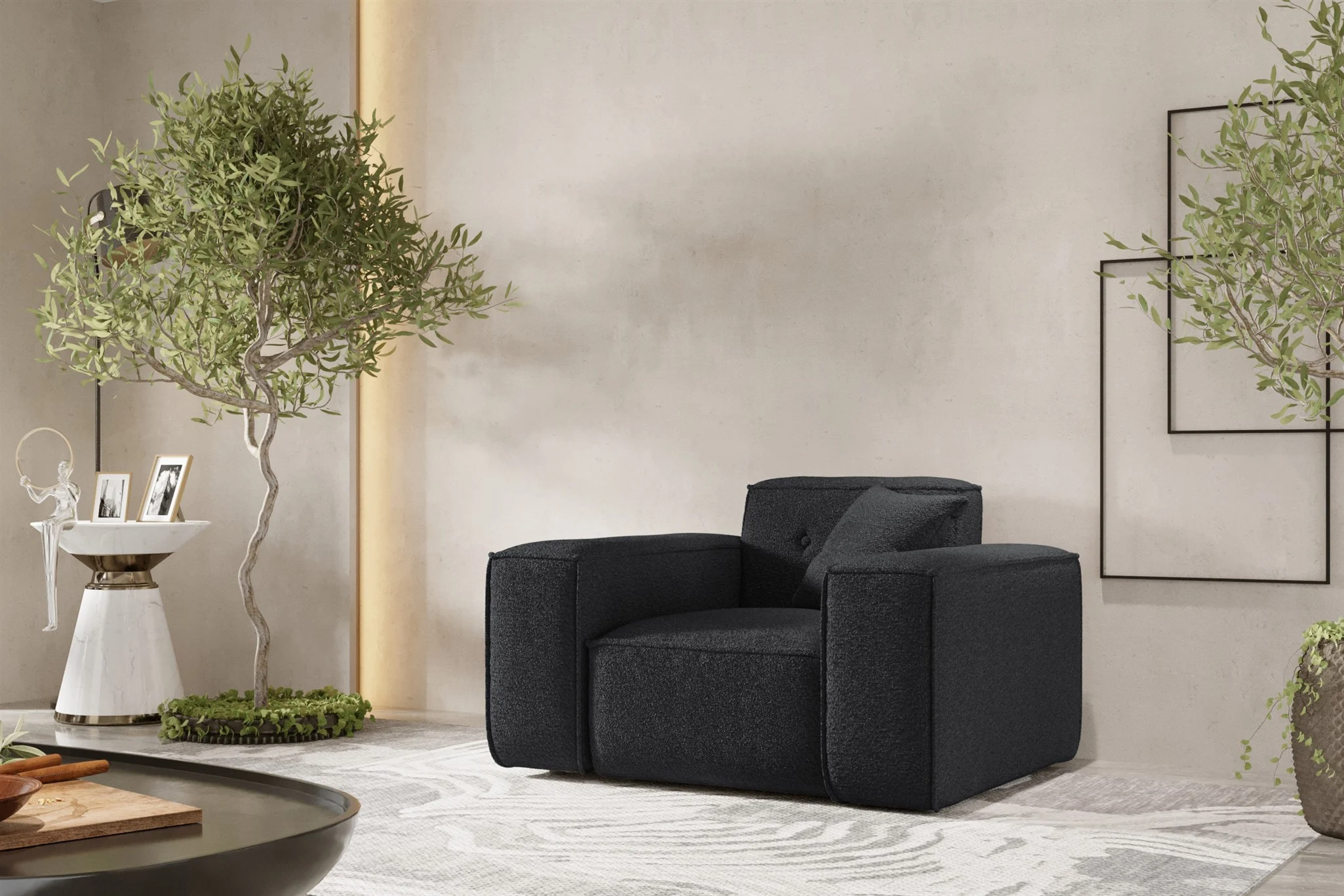 Sessel Designersessel CESINA in Stoff Ascot Bukla Schwarz - Fun Möbel