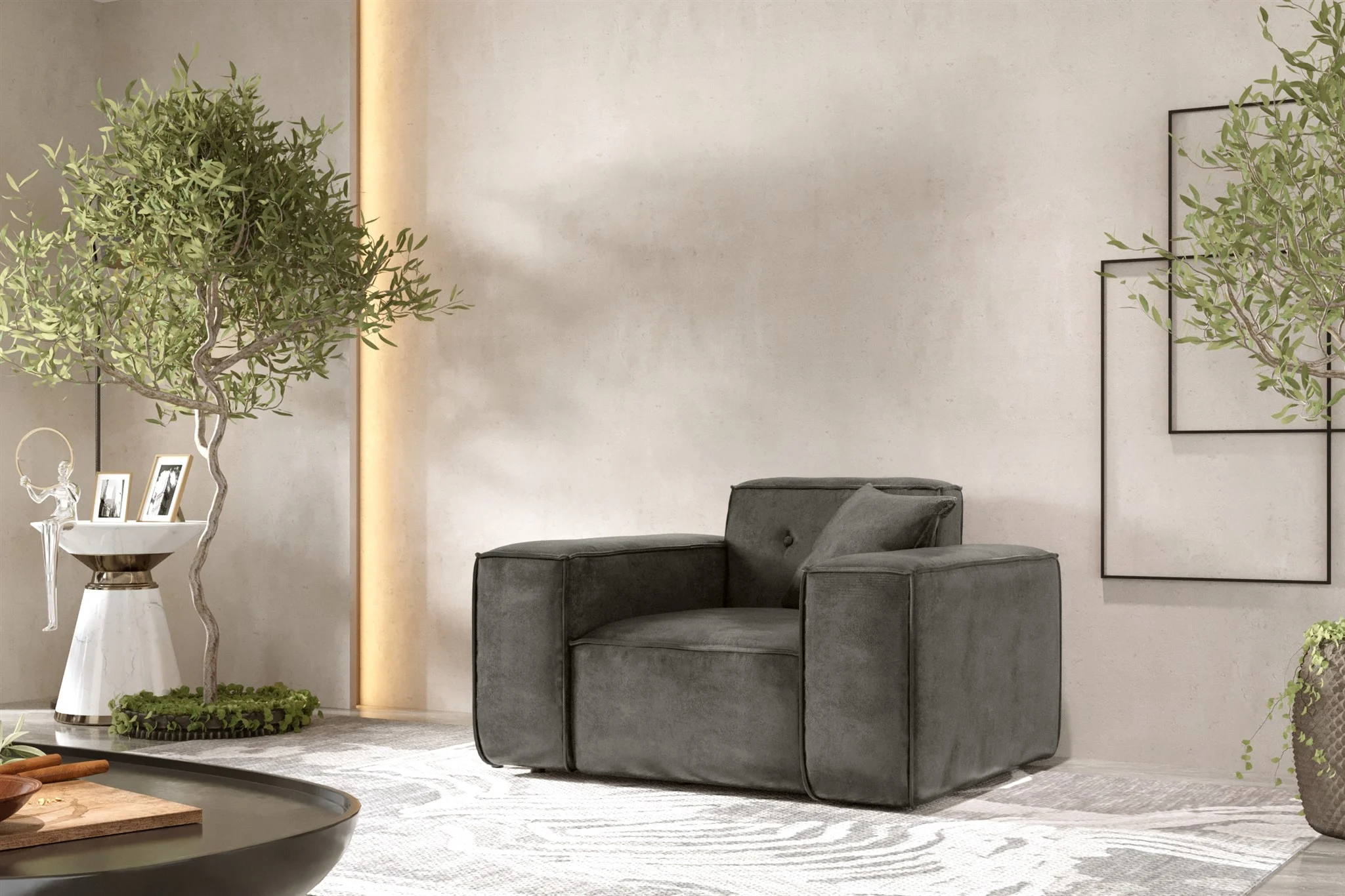 Sessel Designersessel CESINA in Stoff Gobi (Vintage Look) Anthrazit - Fun Möbel