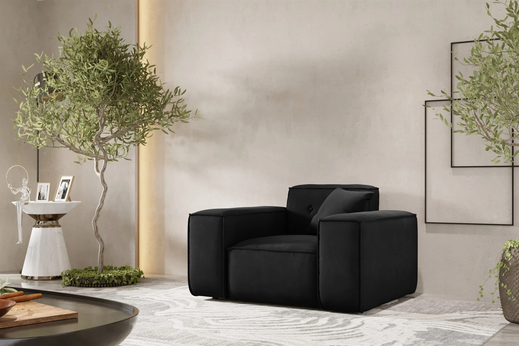Sessel Designersessel CESINA in Stoff Opera Velvet Schwarz - Fun Moebel