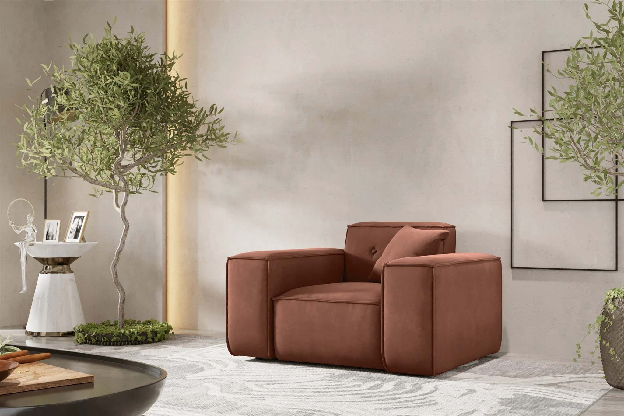 Sessel Designersessel CESINA in Stoff Opera Velvet Braun - Fun Möbel