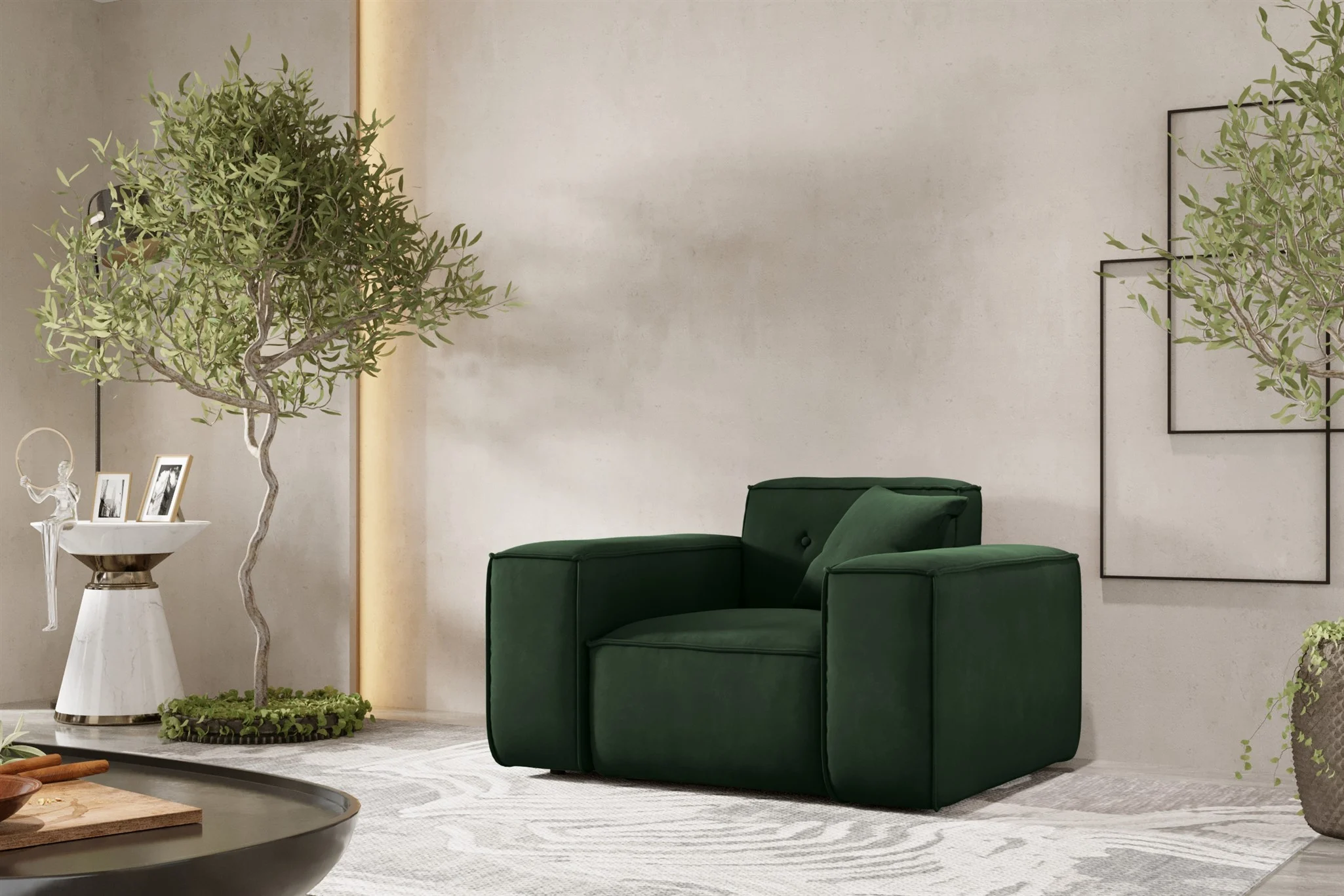 Sessel Designersessel CESINA in Stoff Opera Velvet Dunkelgrün - Fun Möbel